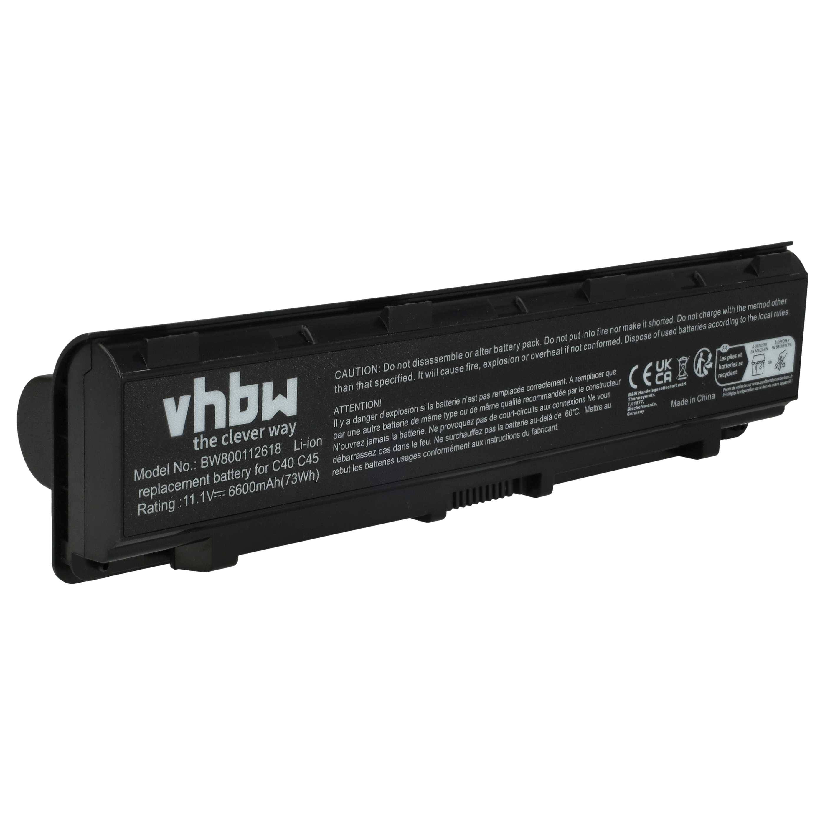 vhbw Akku kompatibel mit Toshiba Satellite C75, C75DT, C75D, C75T Notebook (6600 mAh, 10,8 V, Li-Ion)