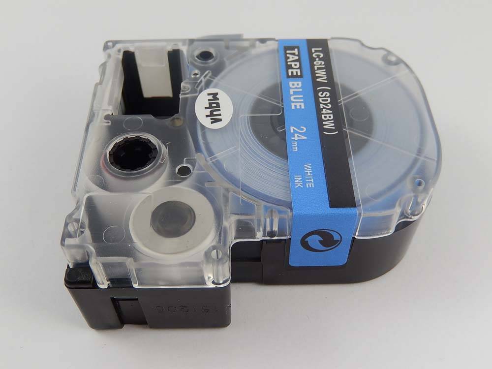 vhbw Schriftband-Kassette kompatibel mit Epson LabelWorks LW-1000P | LW-600P Etiketten-Drucker 8m x 24mm Weiß auf Blau