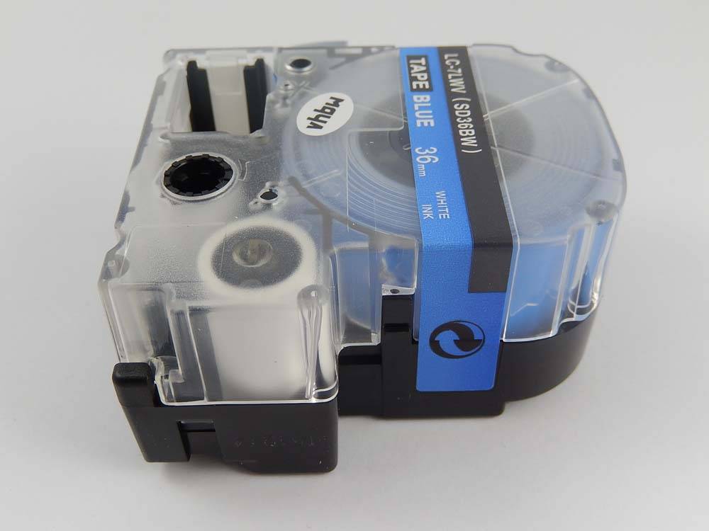 vhbw Schriftband-Kassette Ersatz für Epson LC-7LWV für Etiketten-Drucker 36m x 8mm Weiß auf Blau