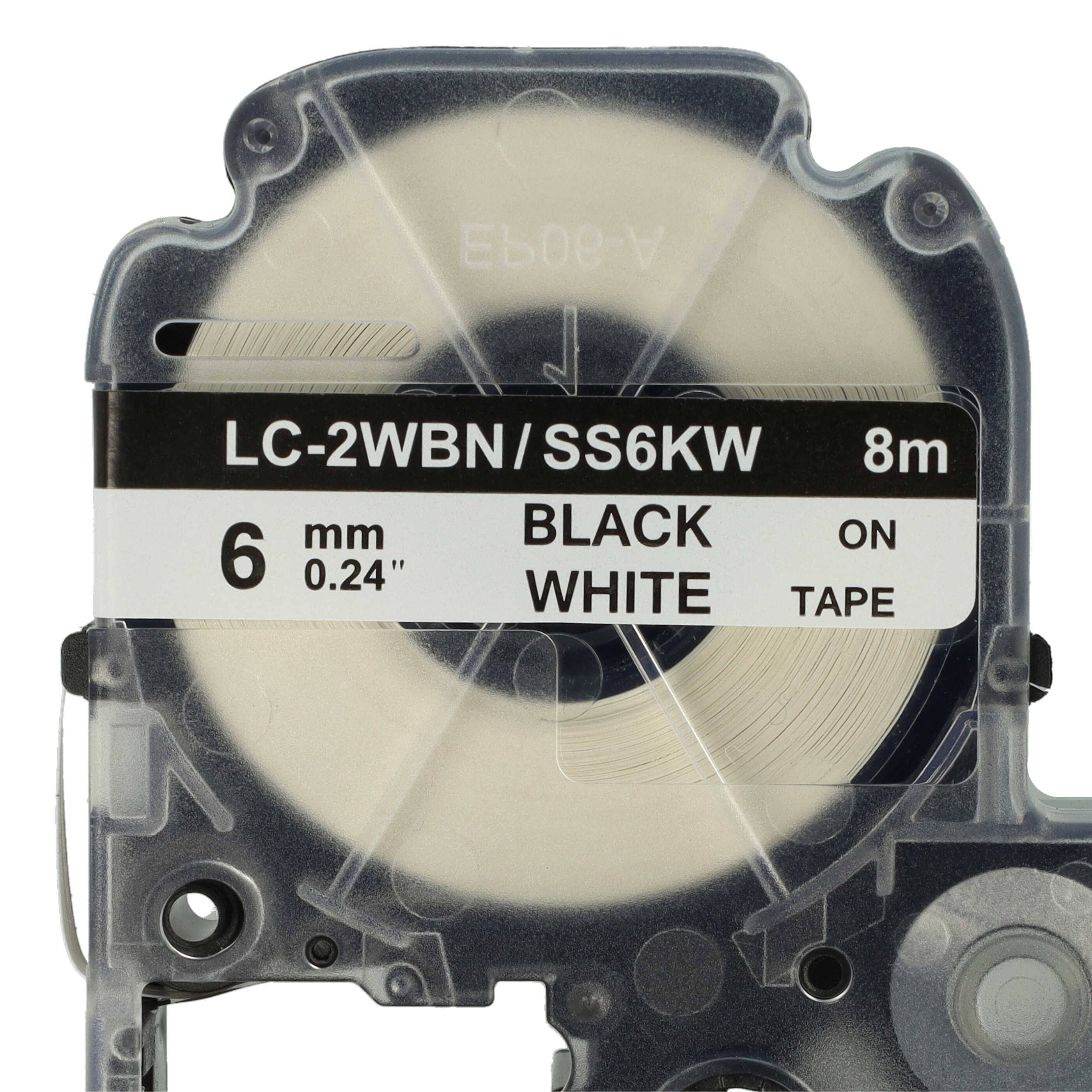 vhbw 2x Schriftband kompatibel mit Epson LabelWorks LW-900P | Etiketten-Drucker Schwarz auf Weiß 6mm