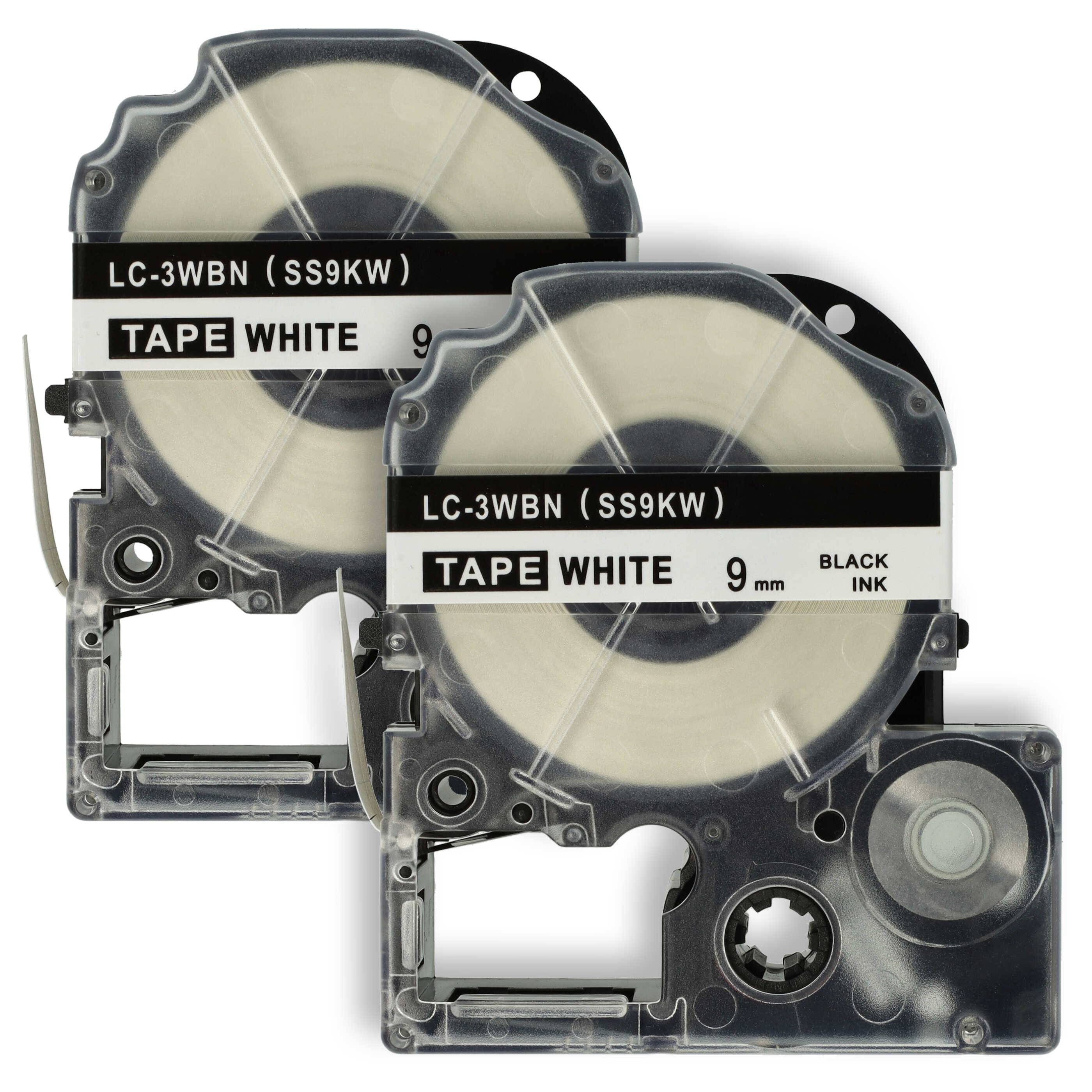 vhbw 2x Schriftband-Kassette kompatibel mit Epson LabelWorks LW-700, LW-600P, LW-900P Etiketten-Drucker 8m x 9mm Schwarz auf Weiß, Kunststoff