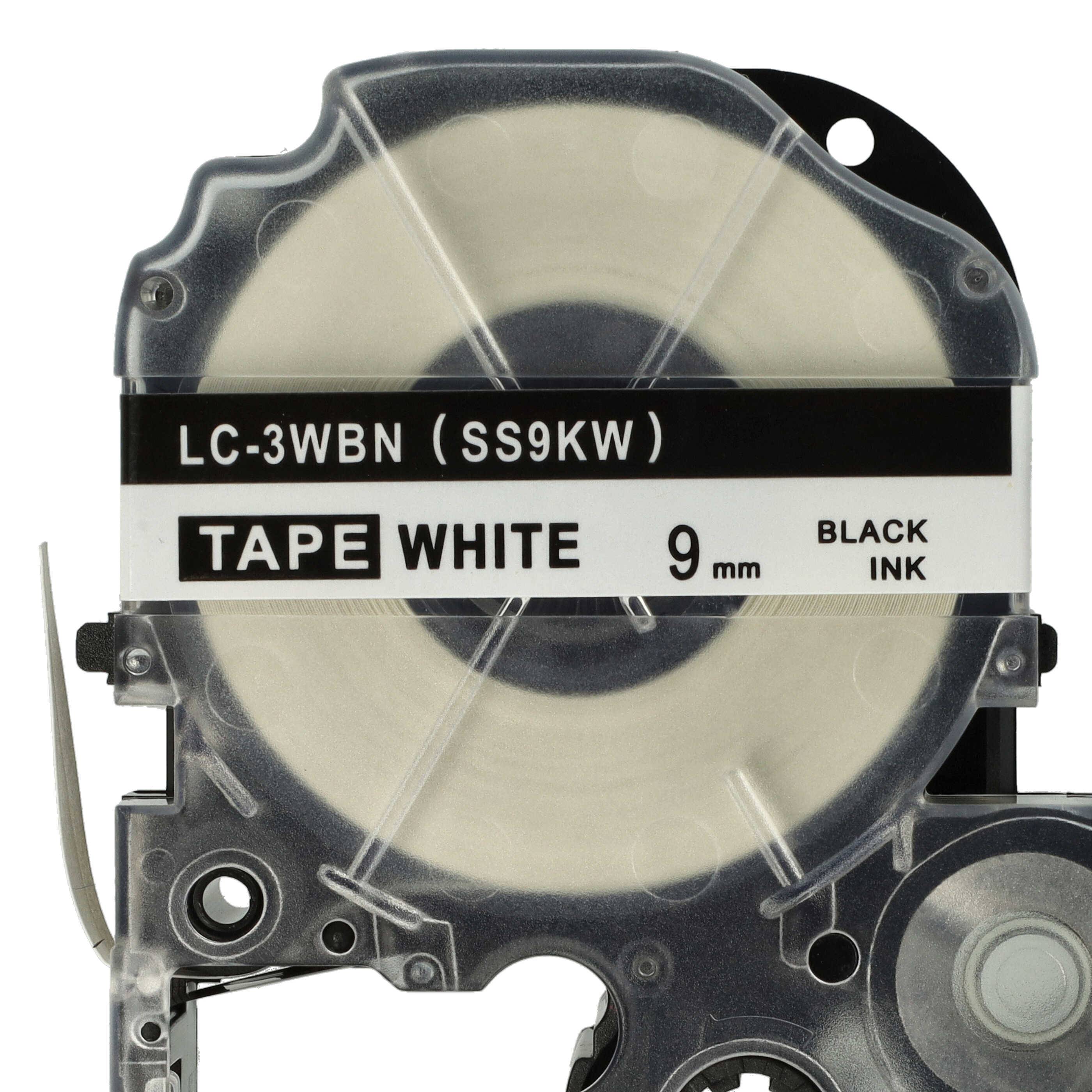 vhbw 50x Schriftband-Kassette kompatibel mit Epson LabelWorks LW-1000P, LW-600P, LW-500, LW-400, LW-300 Etiketten-Drucker 8m x 9mm Schwarz auf Weiß