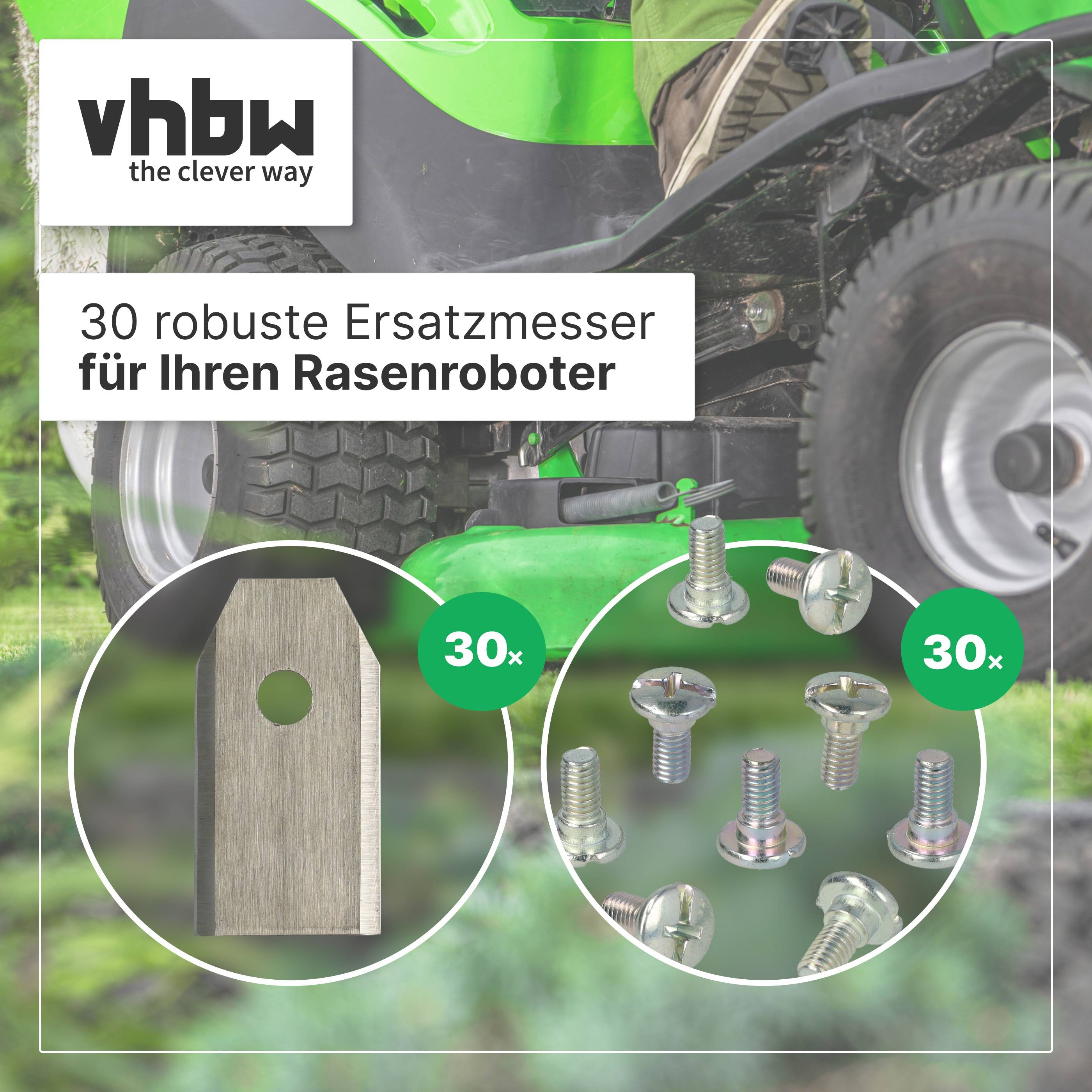 vhbw 30x Ersatz-Messer kompatibel mit Husqvarna Automower 420, 330X, 430X, 450X, 440, 520, 550 Rasenmäher - Ersatzklinge Silber, Stahl