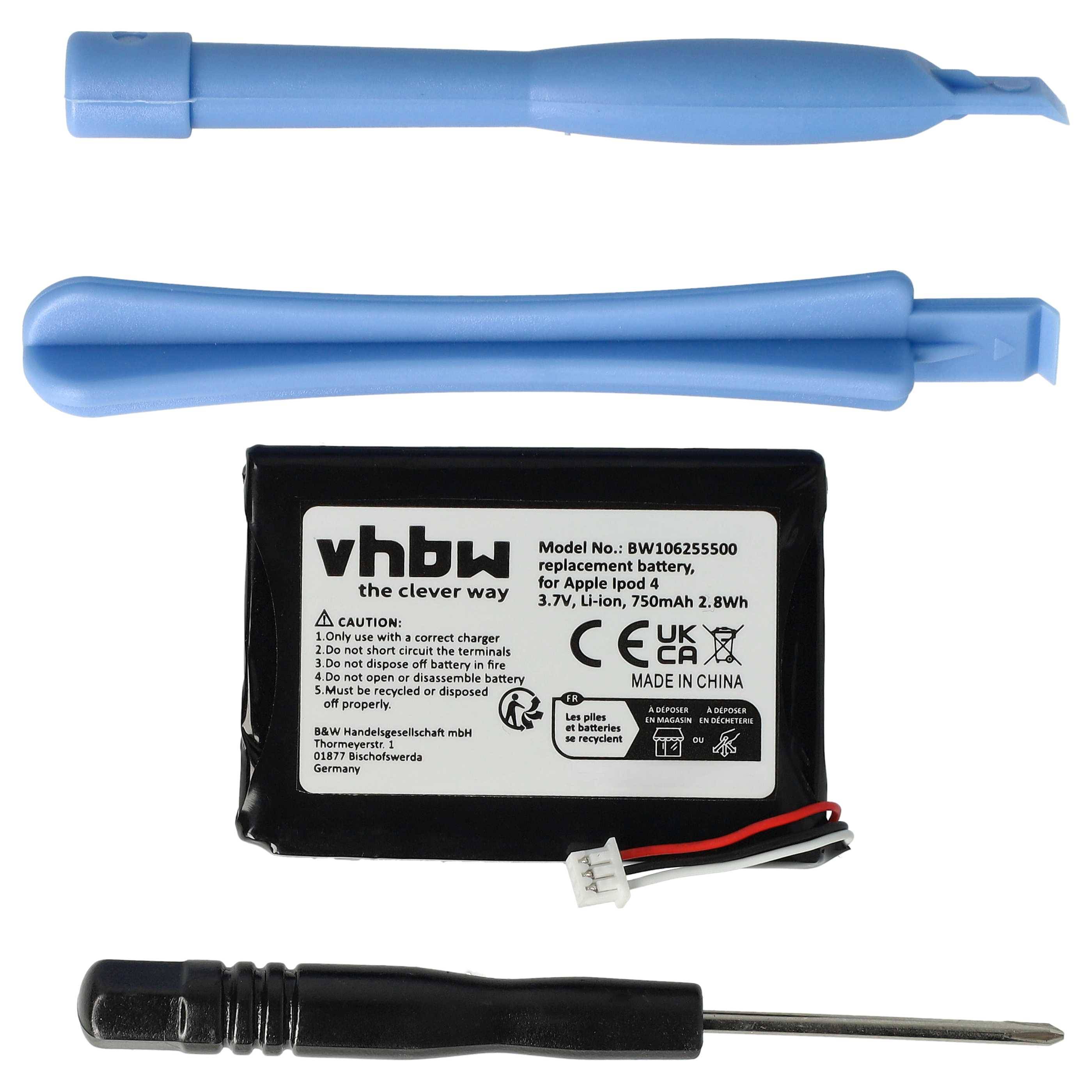 vhbw Akku Ersatz für Apple 616-0206, AW4701218074, 616-0215, 616-0198, 616-0183 für MP3-Player Musik Player (750 mAh, 3,7 V, Li-Ion)