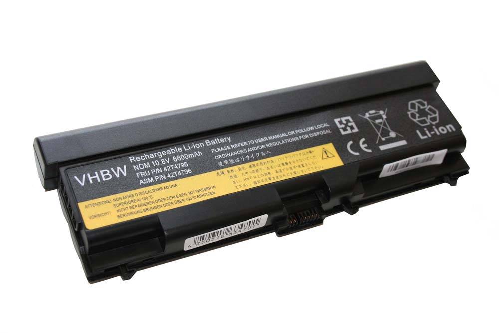 vhbw Akku Ersatz für Lenovo FRU 42T4712, FRU 42T4708, FRU 42T4710, FRU 42T4706 für Notebook (6600 mAh, 10,8 V, Li-Ion)