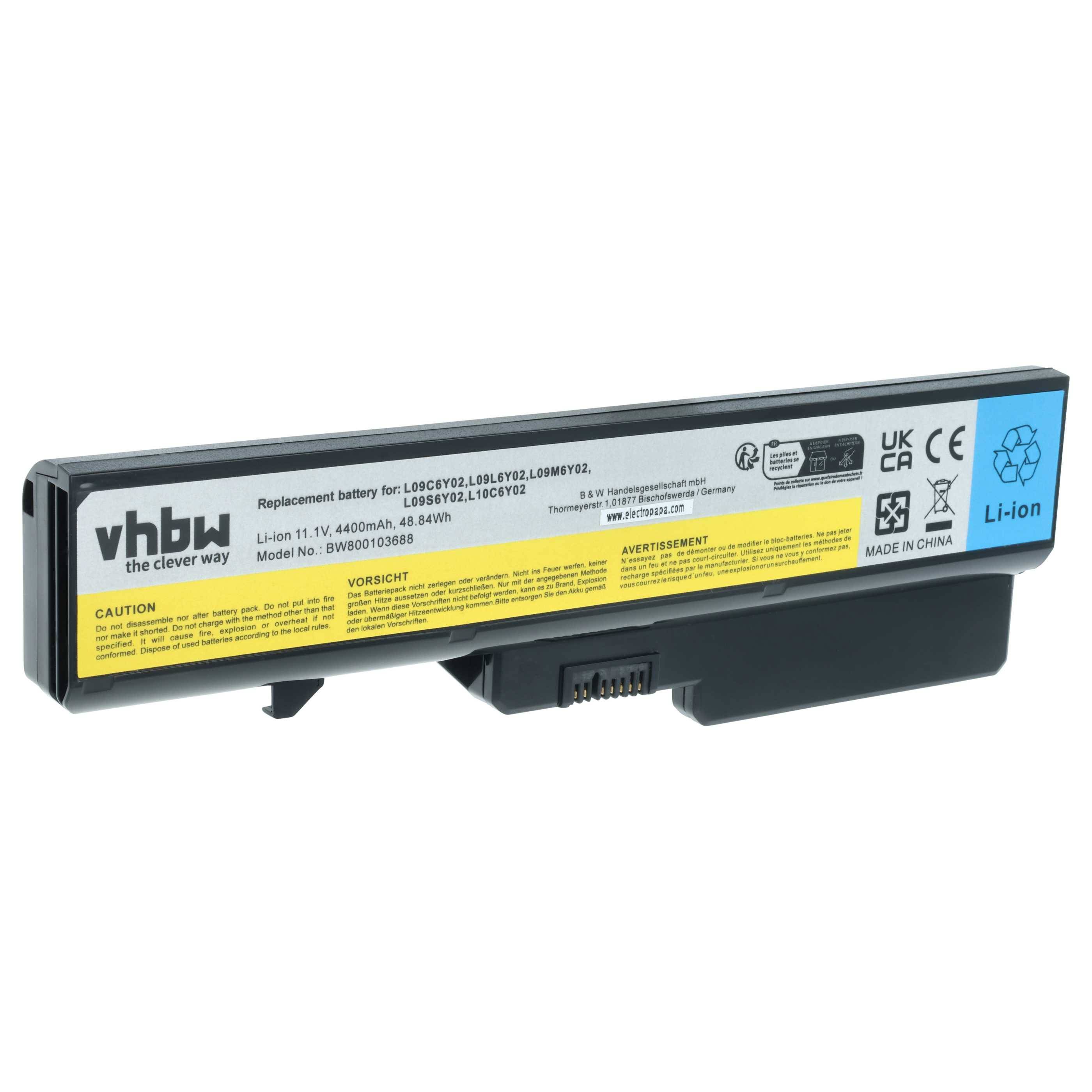vhbw Laptop-Akku mit technischen Etiketten und Warnhinweisen. Ersatz für LB06XL, LB6V02, L09049-850. 11,1V, 4400mAh, 48,84Wh.