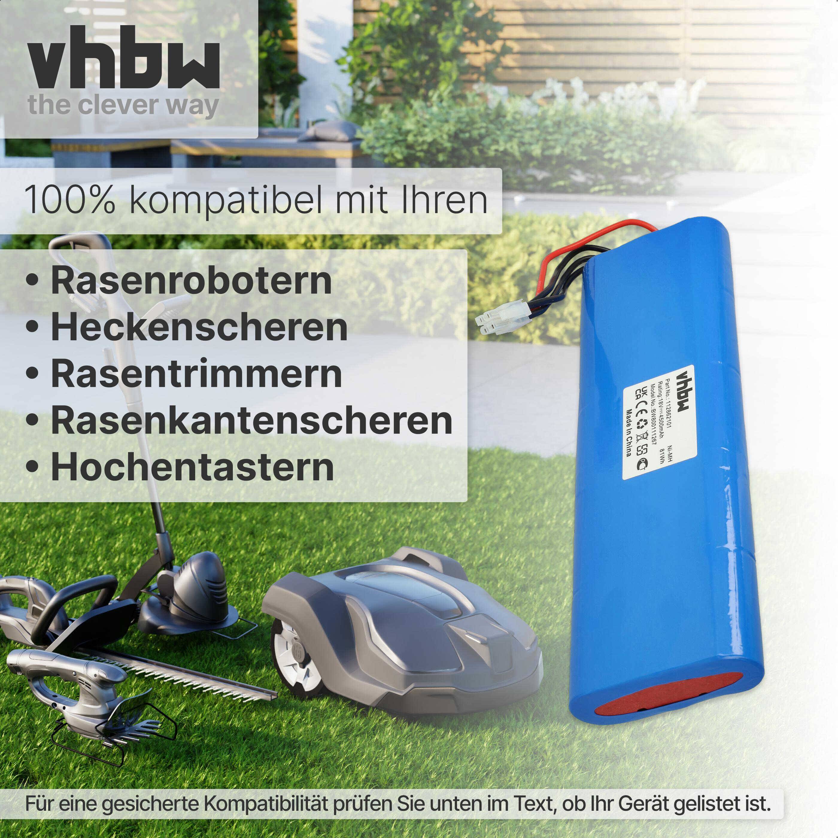 vhbw 2x Akku kompatibel mit Husqvarna Automower 220AC, G2 2004-2006, 230ACX, Solar Hybrid, 210C, 260ACX, SH, 210AC Rasenmäher (4500mAh, 18V, NiMH)