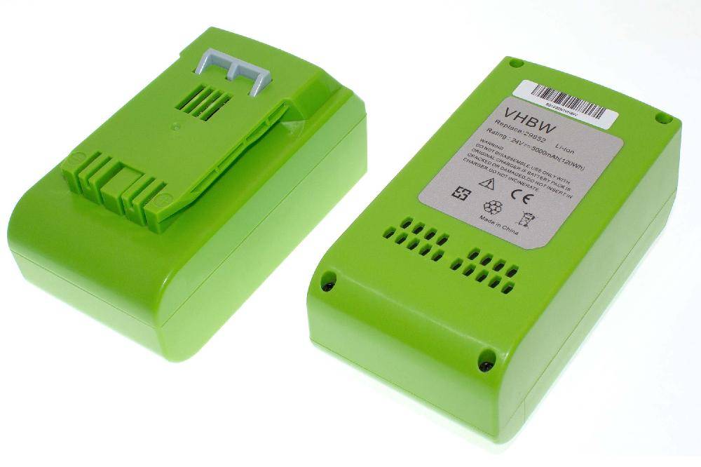 vhbw 2x Akku Ersatz für Greenworks 29322, 29807, 29837, 29842, 29852, G24B2 für Elektrowerkzeug (5000 mAh, Li-Ion, 24 V)