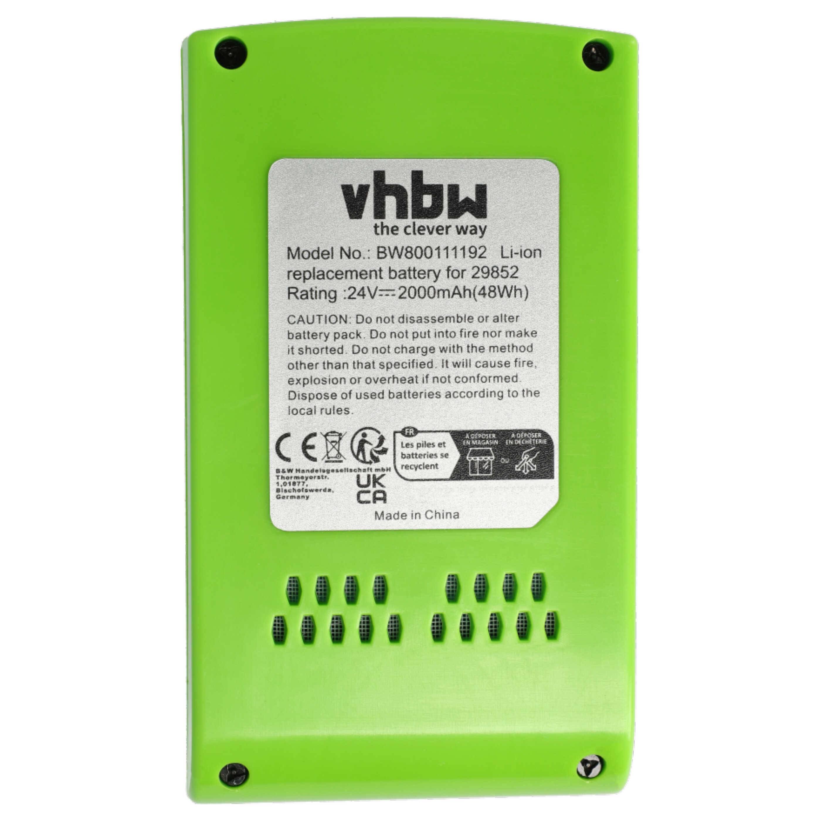 Grüne vhbw Ersatzbatteriepack mit der Bezeichnung „Li-ion