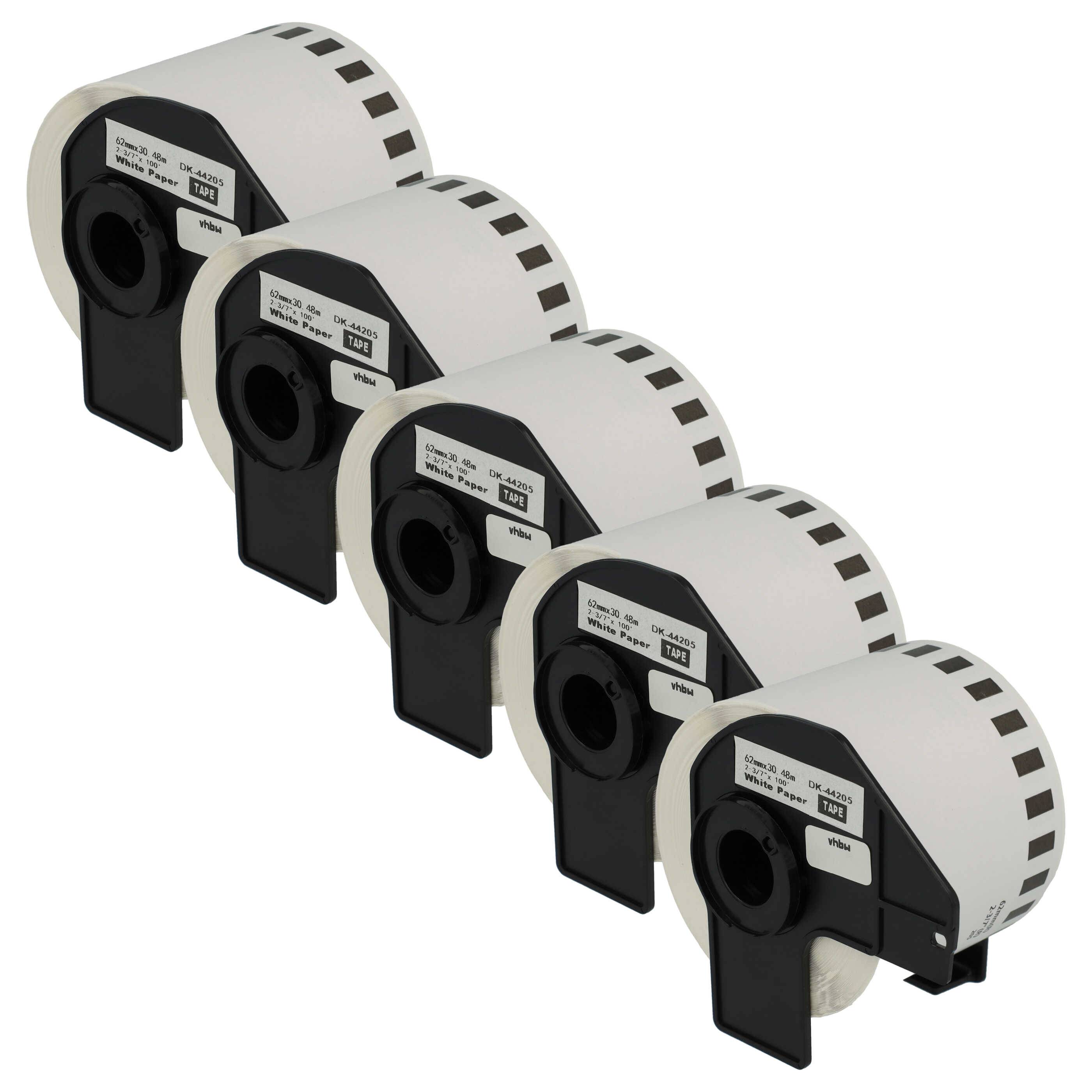 vhbw 5x Etiketten-Rolle mit Halter 62mm x 30,48m (1 Etikette) kompatibel mit Brother PT QL-500 Etiketten-Drucker - Premium, Wiederablösbar