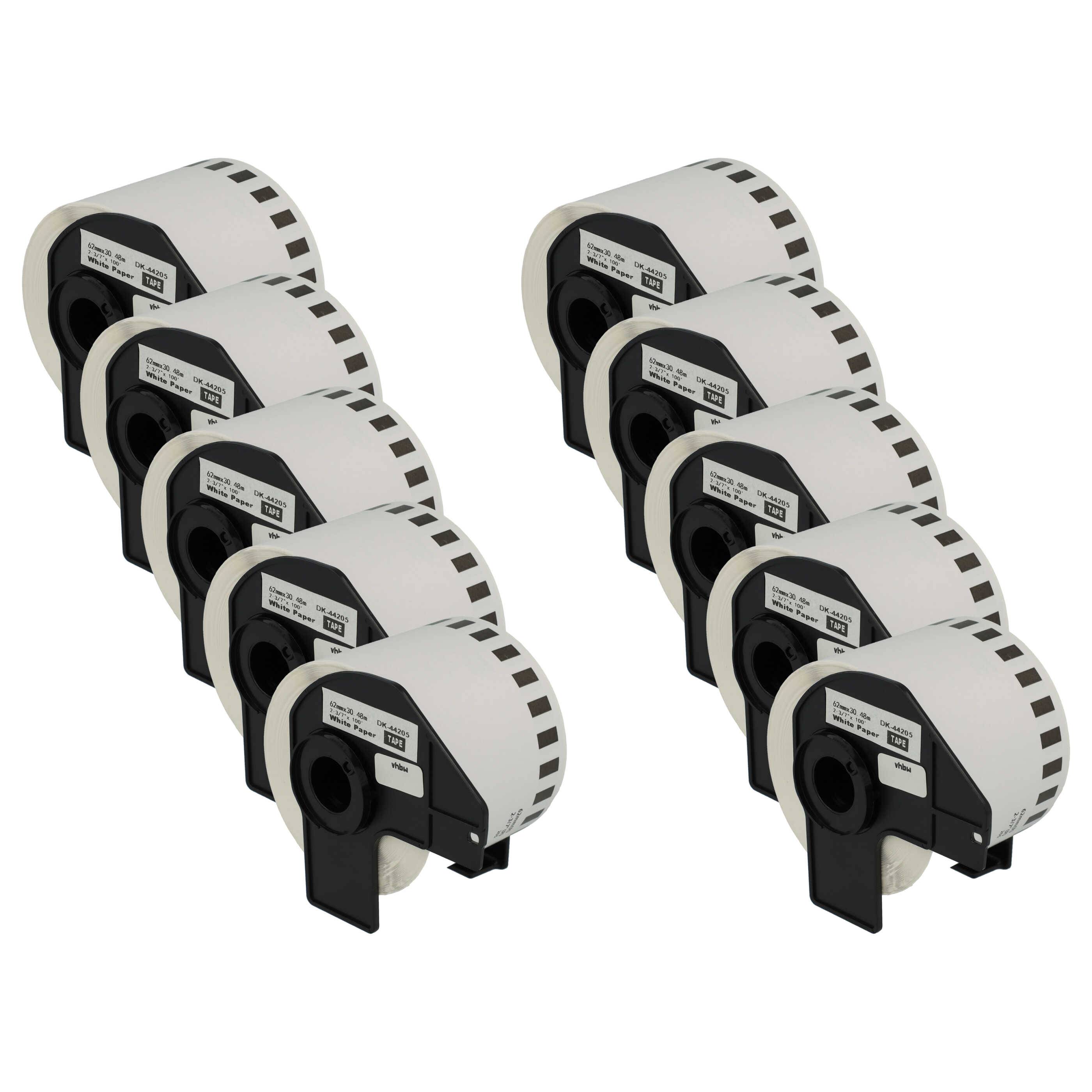 vhbw 10x Etiketten-Rolle mit Halter 62mm x 30,48m (1 Etikette) kompatibel mit Brother PT QL-700 Etiketten-Drucker - Premium, Wiederablösbar