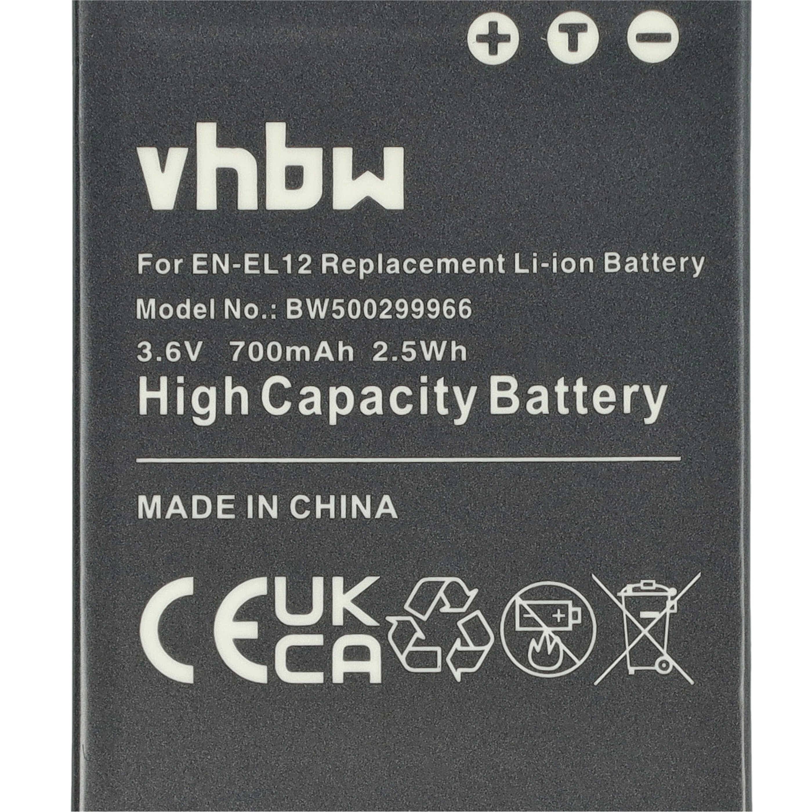 vhbw 3x Akku kompatibel mit Nikon Keymission 360, 170 Kamera (700 mAh, 3,6 V, Li-Ion)