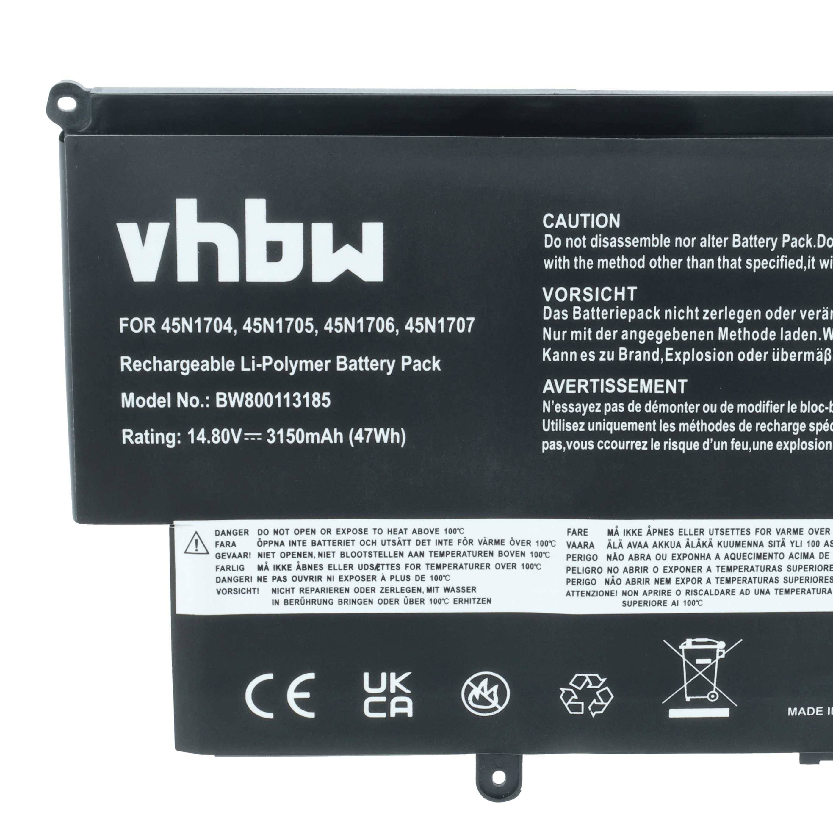 vhbw Akku kompatibel mit Lenovo ThinkPad Yoga 12 (20DL-L0042AU), Yoga 12 (20DL-L0040AU) Notebook (3150 mAh, 14,8 V, Li-Polymer)