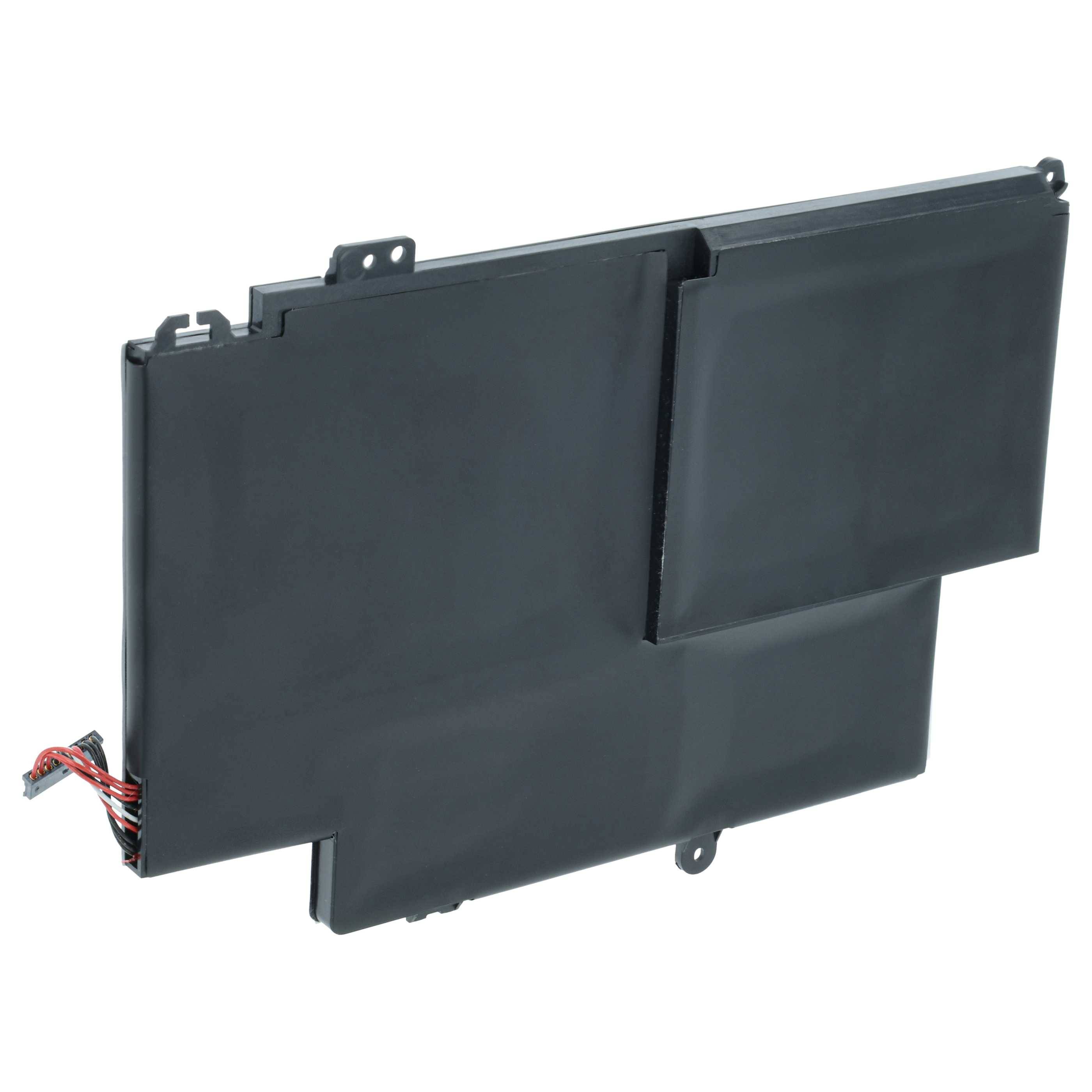 Ein schwarzer Laptop-Akku mit zwei verbundenen Zellen und vier Drähten an der Seite.