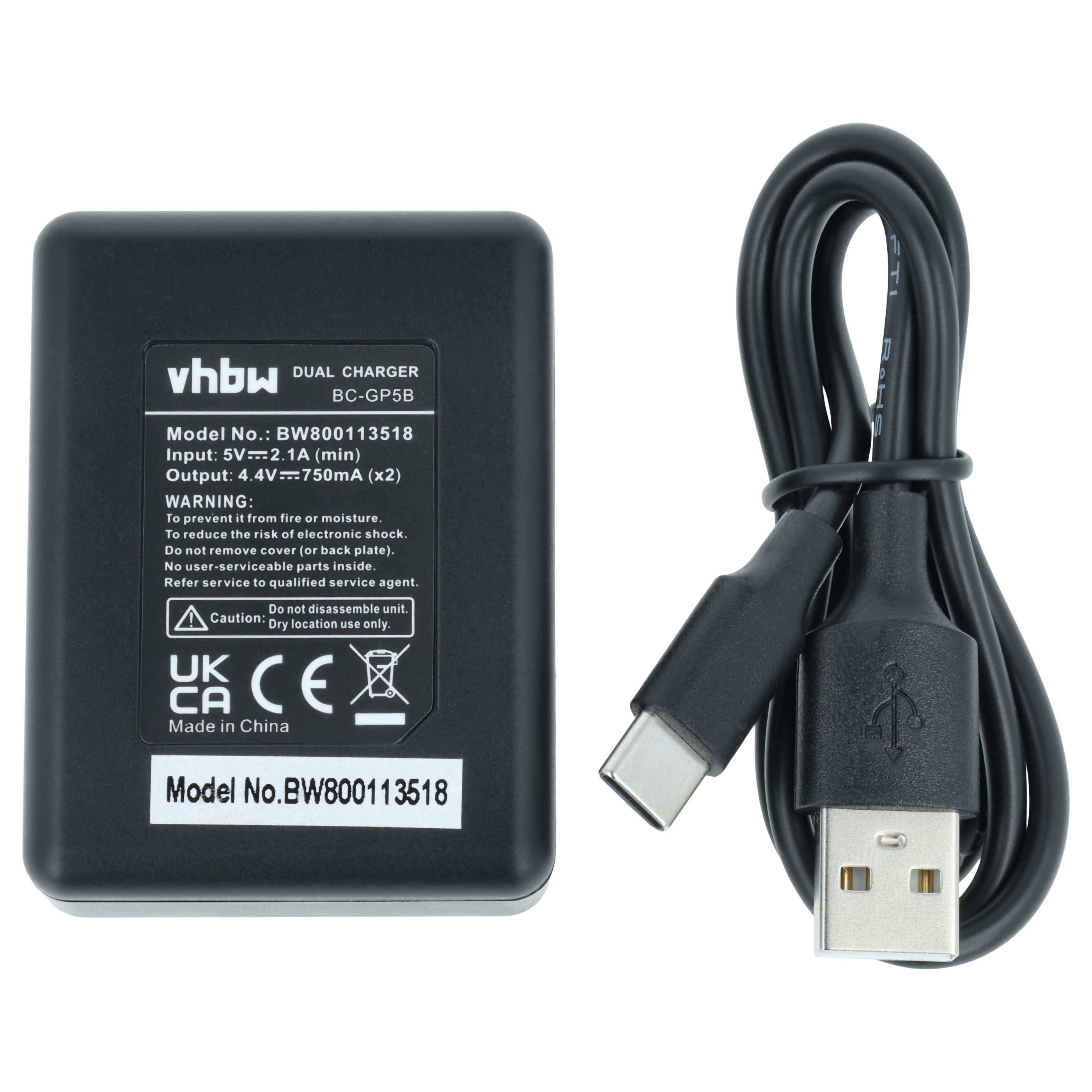 vhbw Dual USB-C Ladegerät kompatibel mit GoPro AHDBT-701, AHDBT-801, GOP004, IEC 62133 für Kamera - Ladeschale + USB-C Kabel Ladeanzeige