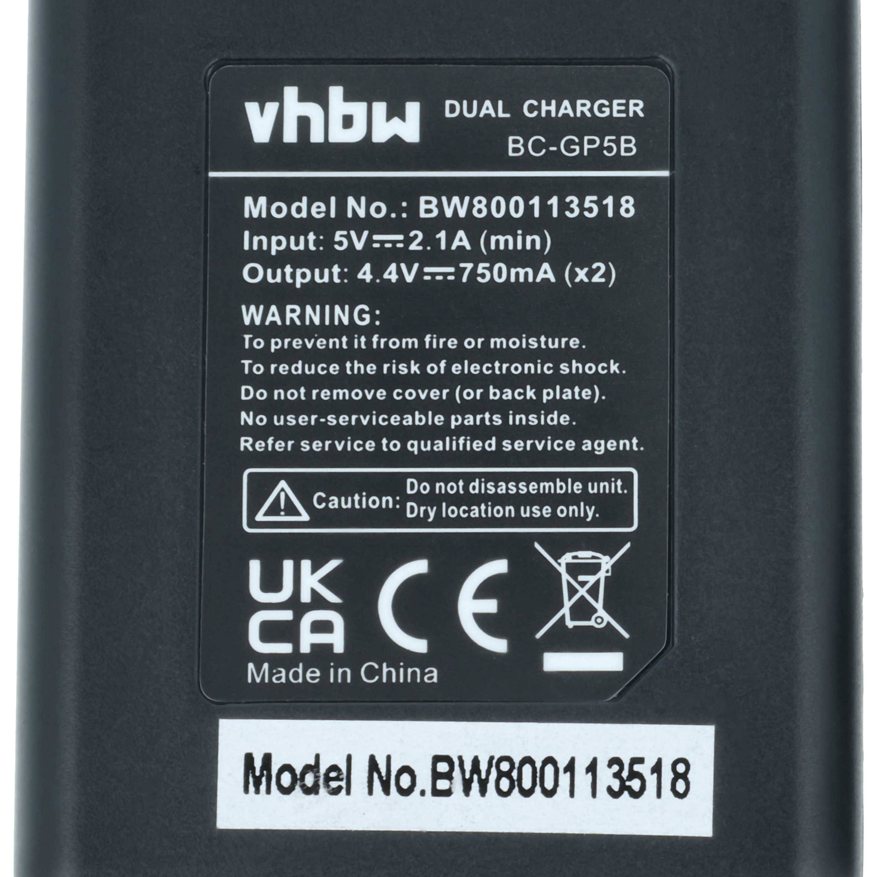 vhbw Dual USB-C Ladegerät kompatibel mit GoPro AHDBT-701, AHDBT-801, GOP004, IEC 62133 für Kamera - Ladeschale + USB-C Kabel Ladeanzeige