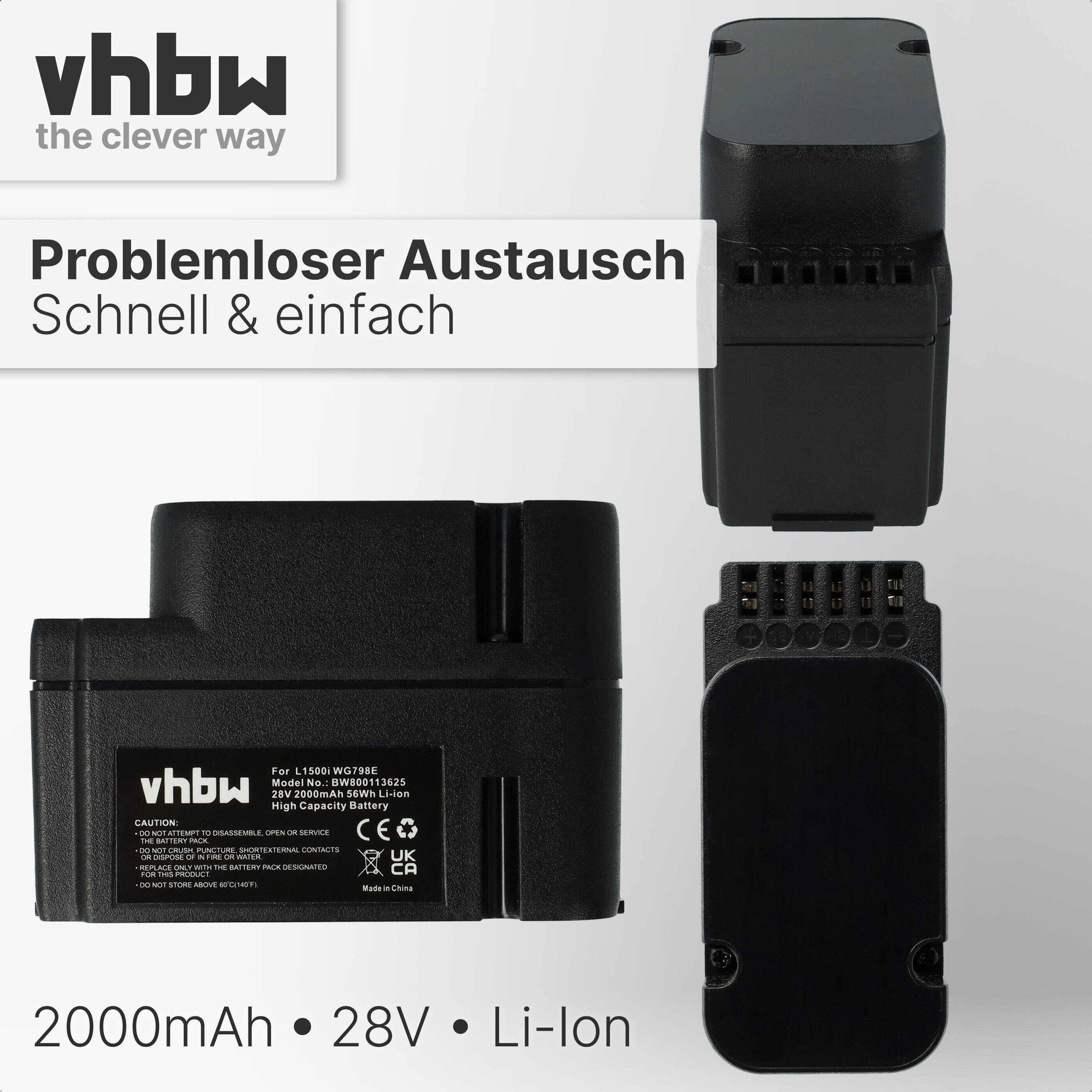 vhbw Akku kompatibel mit Worx Landroid M1000 WG791E.1, M1000i WG796E.1, M500 WG754E, M800 WG790E.1 Rasenmäher- Ersatzakku (2000mAh, 28V, Li-Ion)
