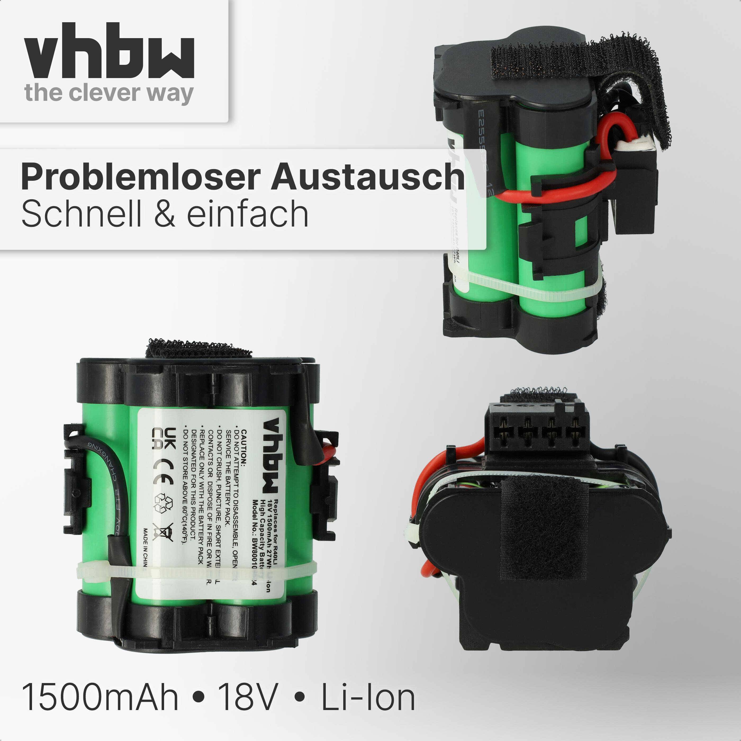 vhbw Akku kompatibel mit Gardena 124562, R38Li, R40Li, R45Li, R50Li, R70Li, R75Li, R80Li Rasenroboter Rasenmäher - Ersatzakku (1500mAh, 18V, Li-Ion)