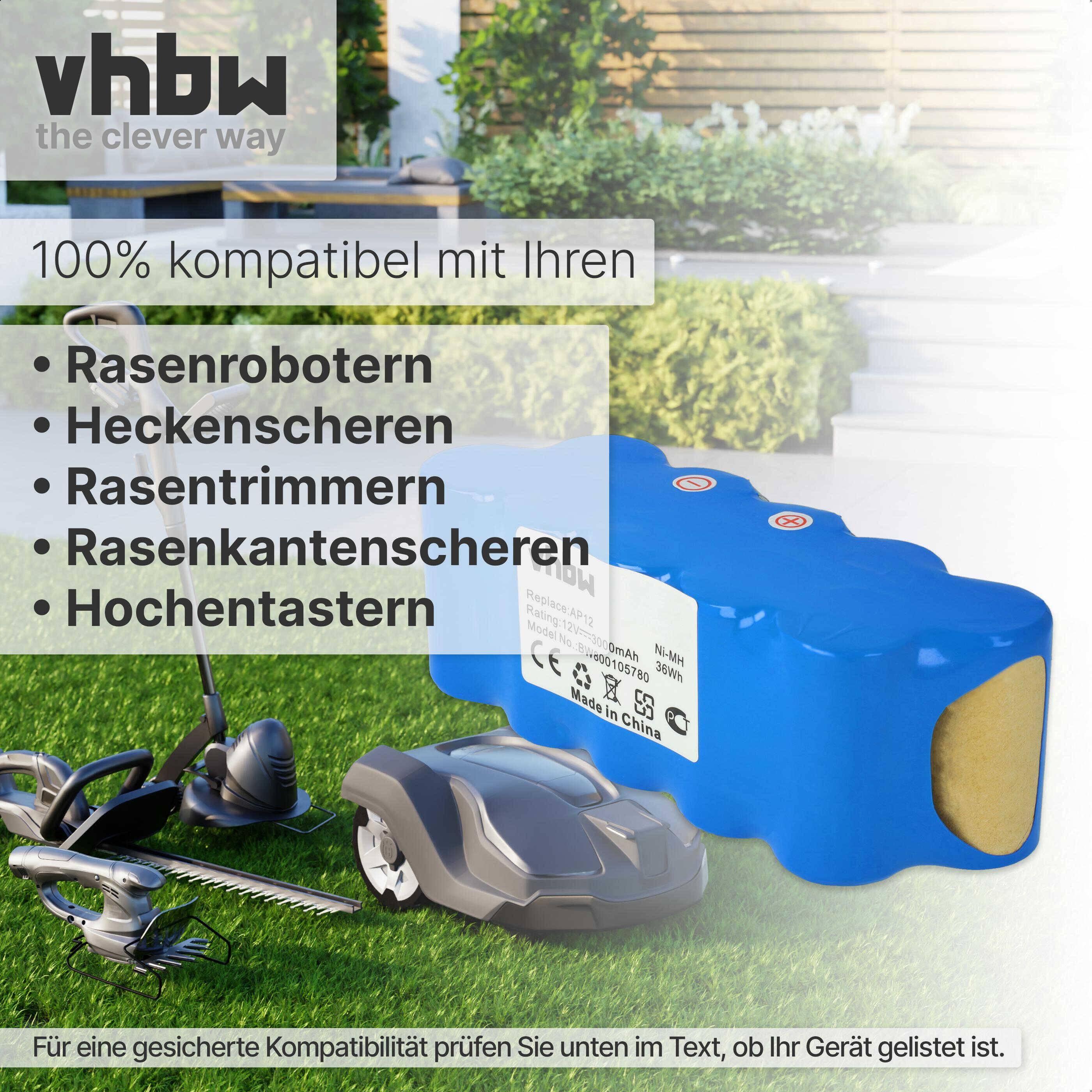 vhbw Akku Ersatz für Gardena 62901, 02110-20.950.06/0101, 02110-00.620.00, AP12 für Grasschere, Strauchschere (3000mAh, 12V, NiMH)