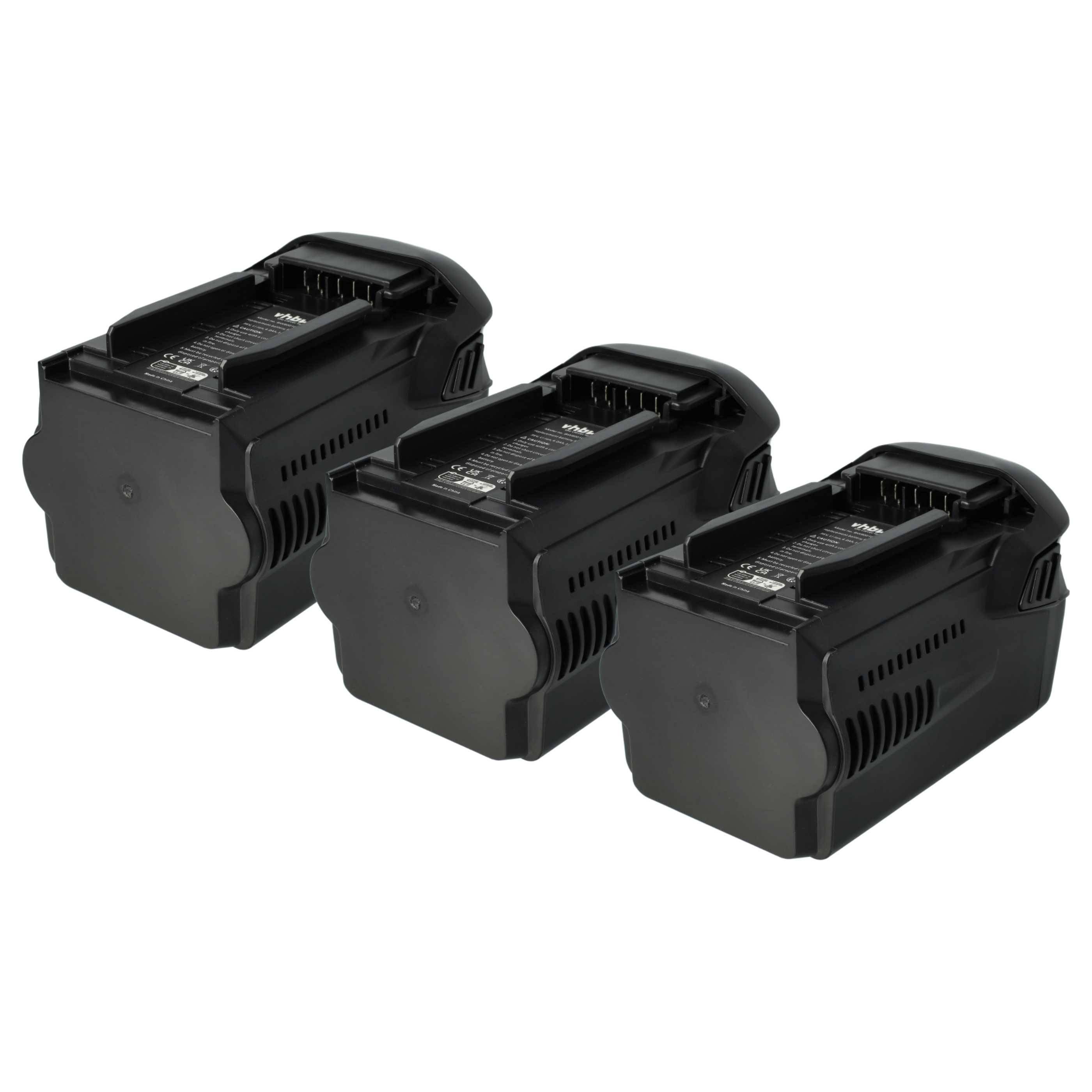 Drei schwarze kabellose Akkubohrer hintereinander aufgereiht, jeweils mit Ladeindikatoren.