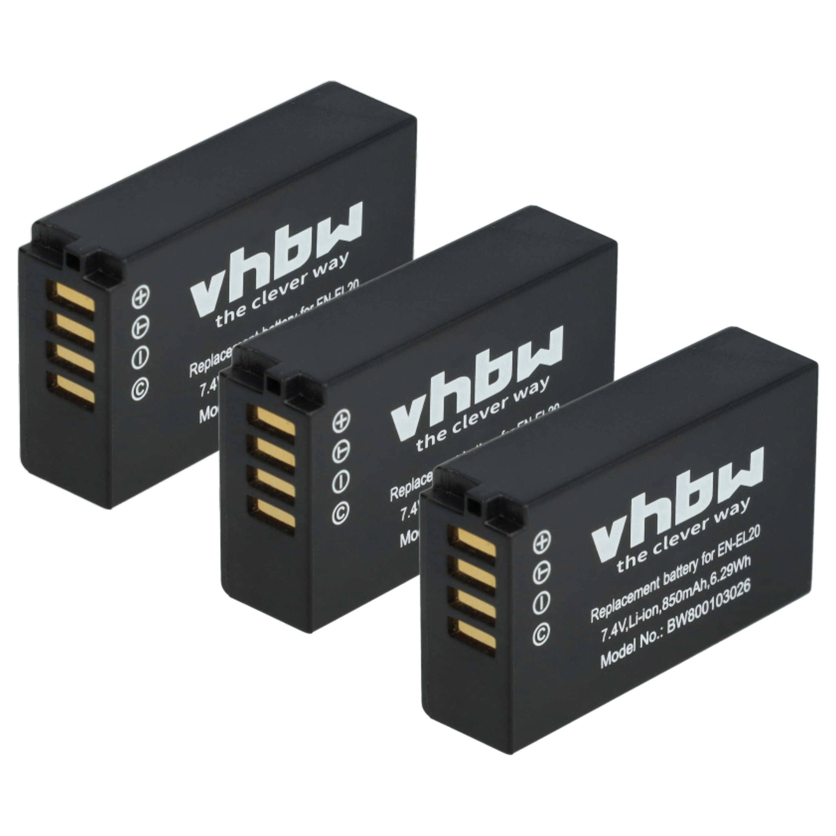 vhbw 3x Akku kompatibel mit Nikon 1 AW, J, J2, J3, S, V3 Kamera Digicam DSLR (850mAh, 7,4V, Li-Ion)
