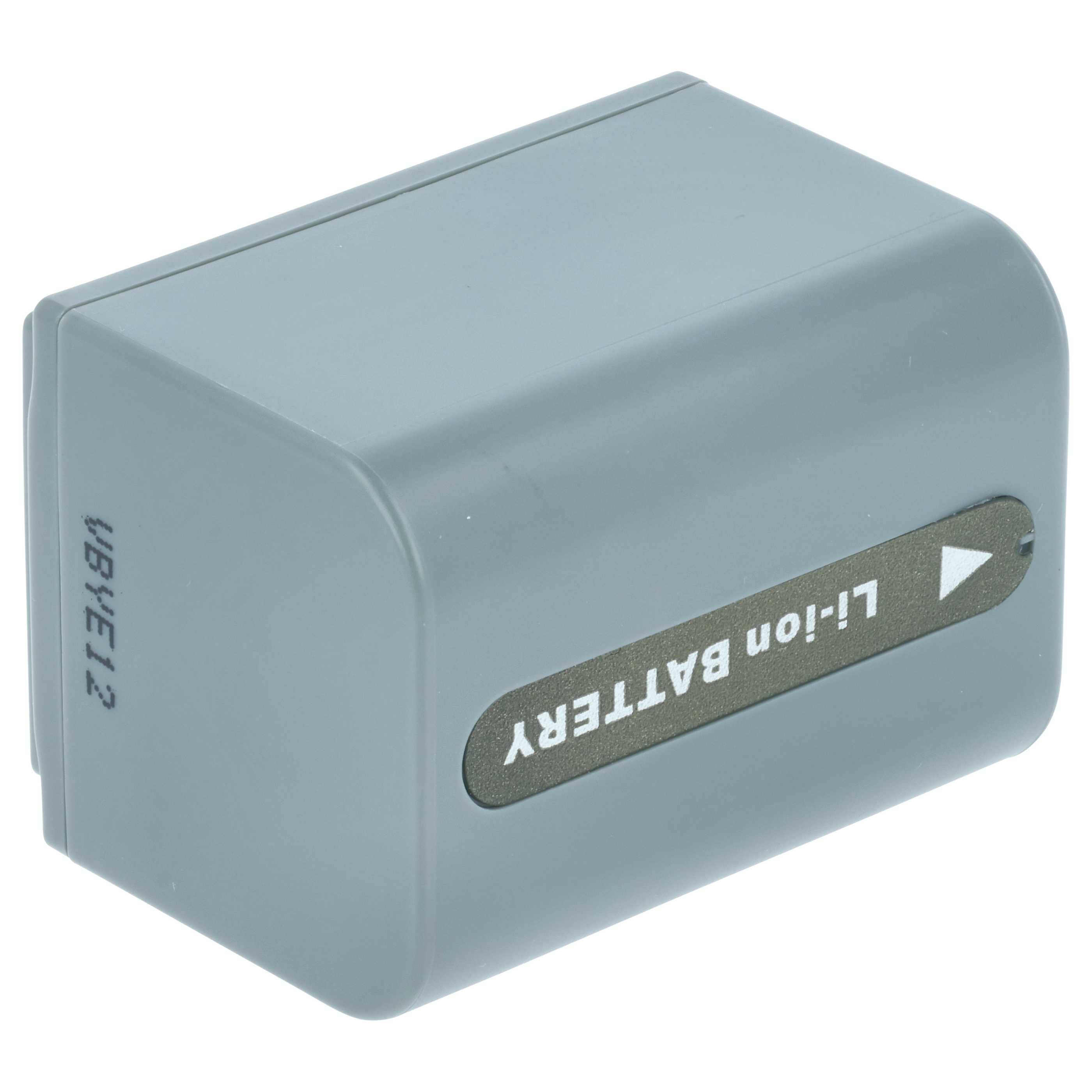 Eine graue Kamera-Batterie mit der Aufschrift 