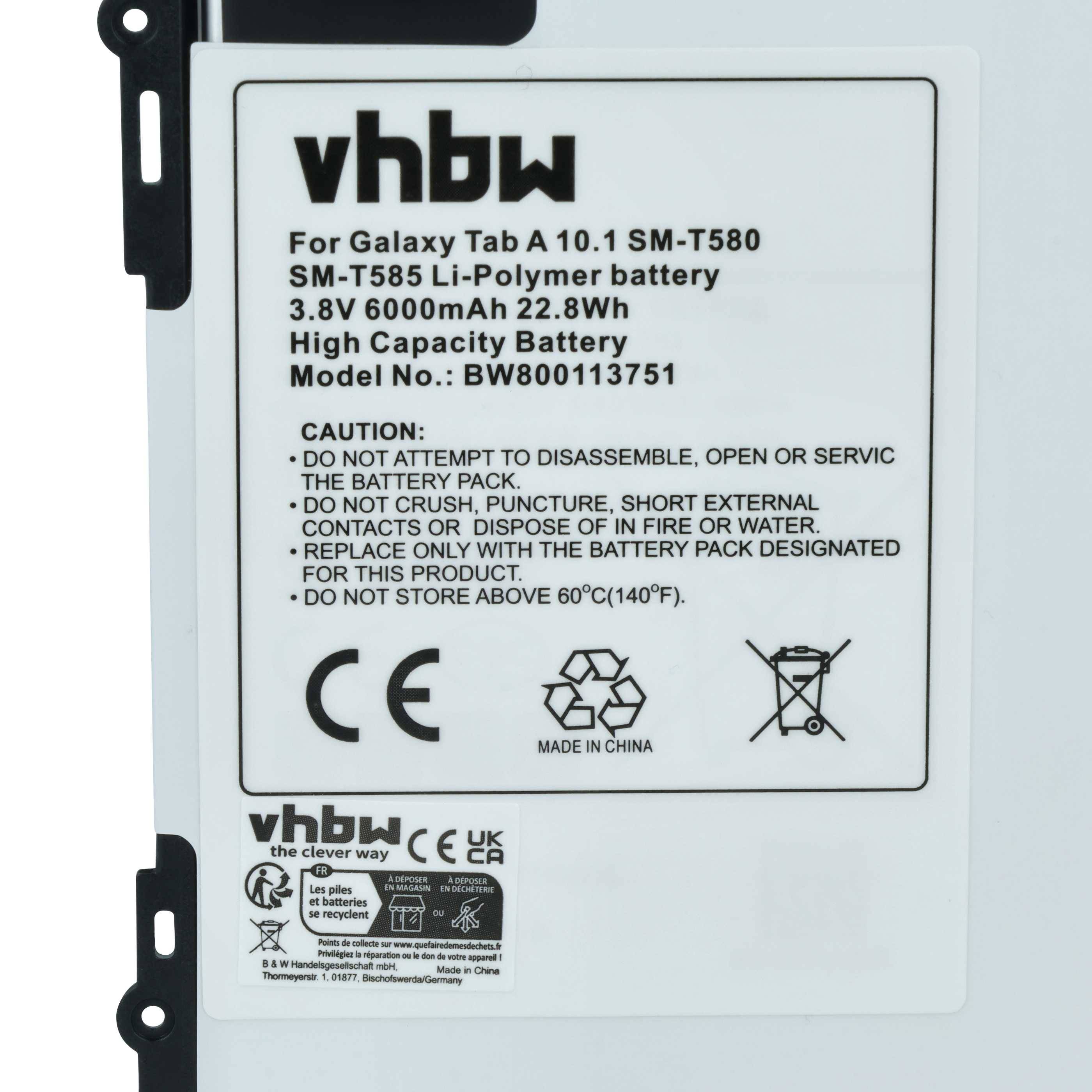 vhbw Akku kompatibel mit Samsung Galaxy Tab SM-T585C | SM-T587P, SM-T580NZKAXAR, SM-T585 Tablet Pad (6000 mAh, 3,8 V, Li-Polymer)