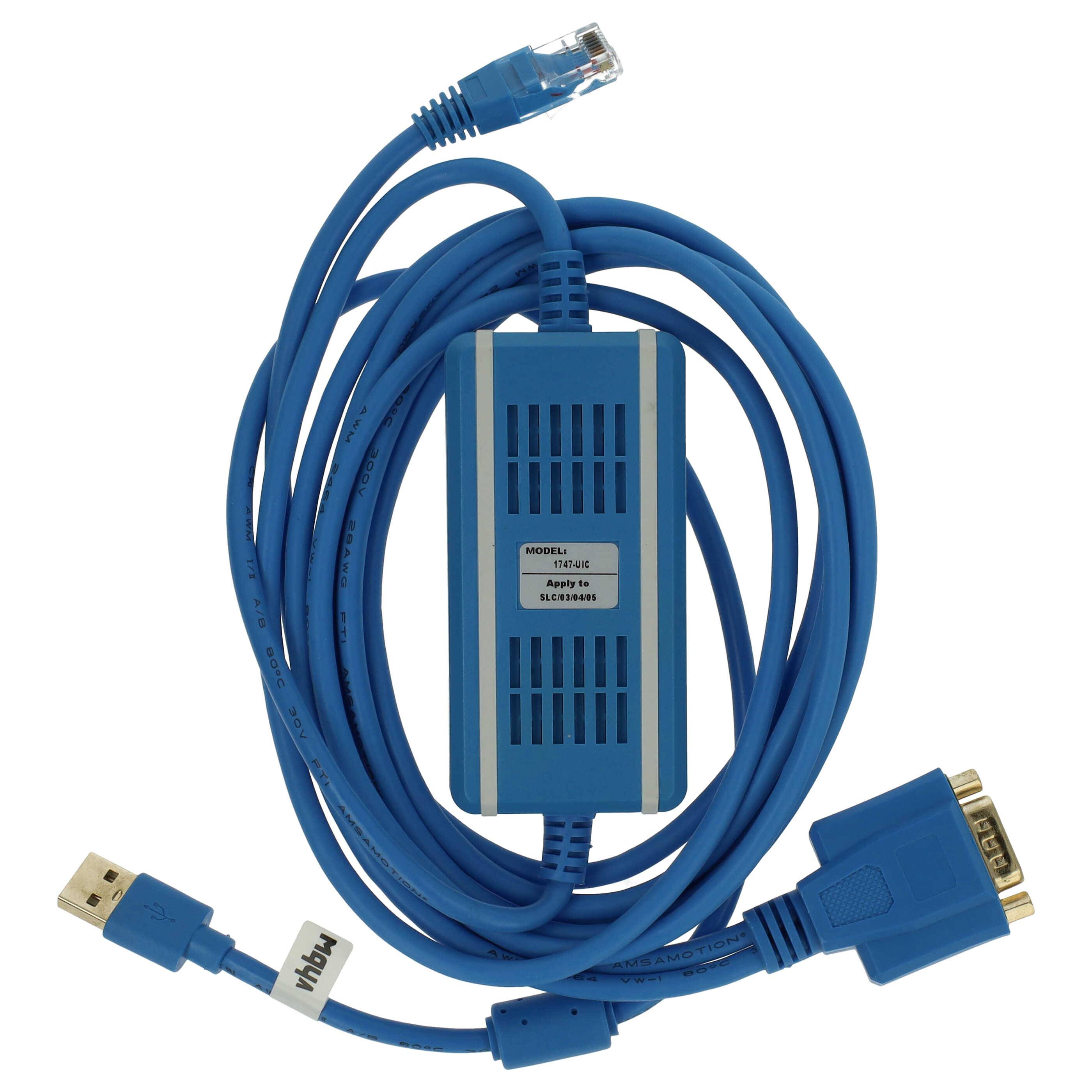 vhbw USB Programmierkabel kompatibel mit Allen Bradley MicroLogix SLC 5/02, SLC 5/04, SLC 5/03, SLC 5/01 Funkgerät mit Treiber CD, blau