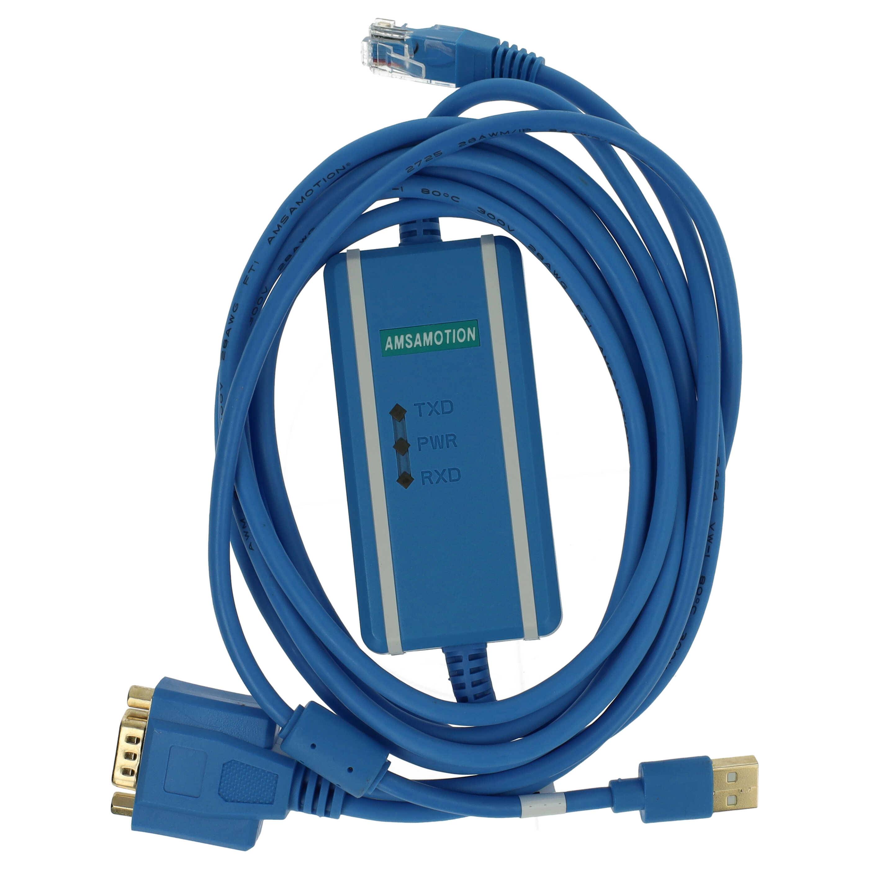 vhbw USB Programmierkabel kompatibel mit Allen Bradley MicroLogix 1747-L40, 1747-L30, 1747-L20, 1474-L531 Funkgerät mit Treiber CD, blau