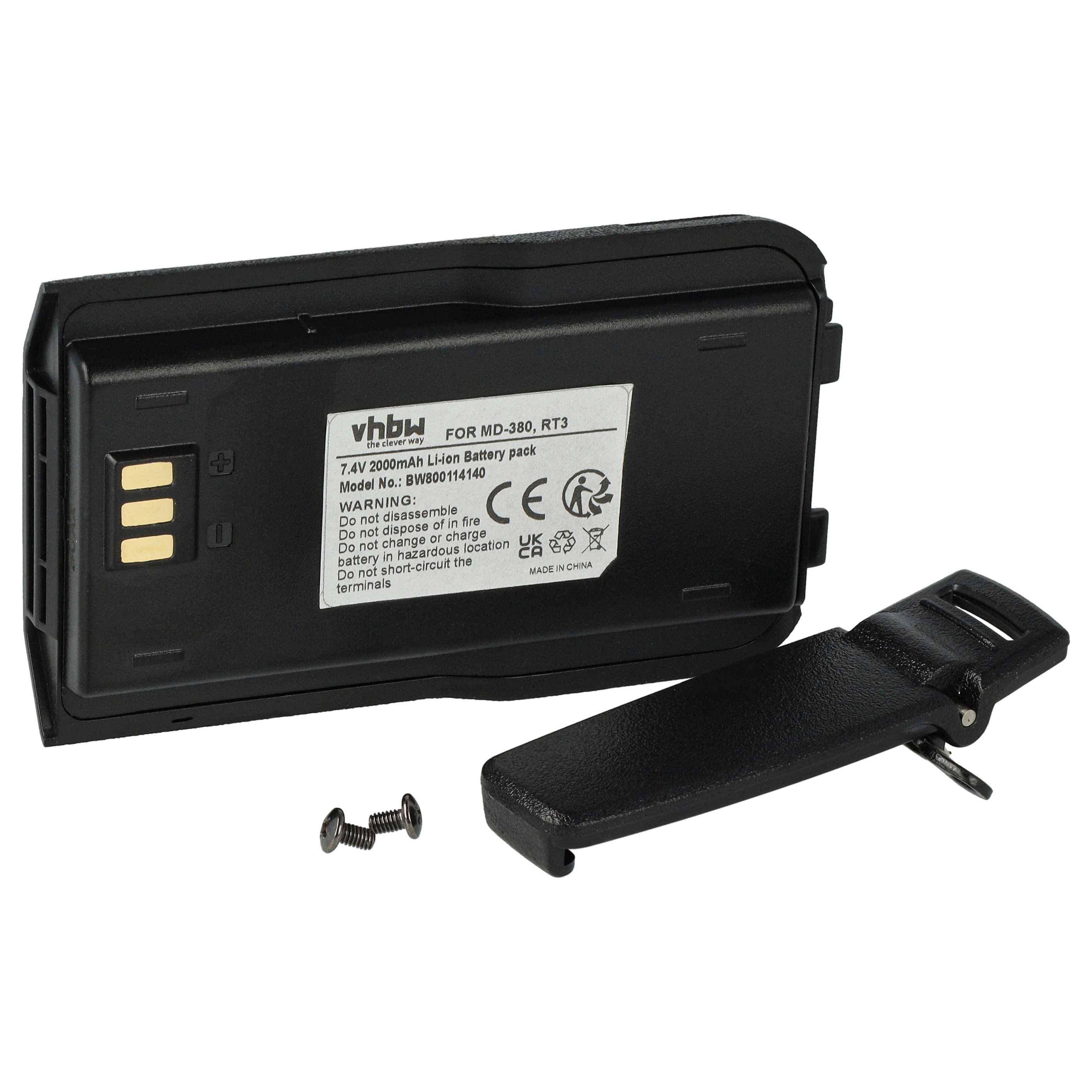 vhbw Akku kompatibel mit TYT / Tytera MD-446, MD-380 Funkgerät, Walkie Talkie (2000 mAh, 7,4 V, Li-Ion)
