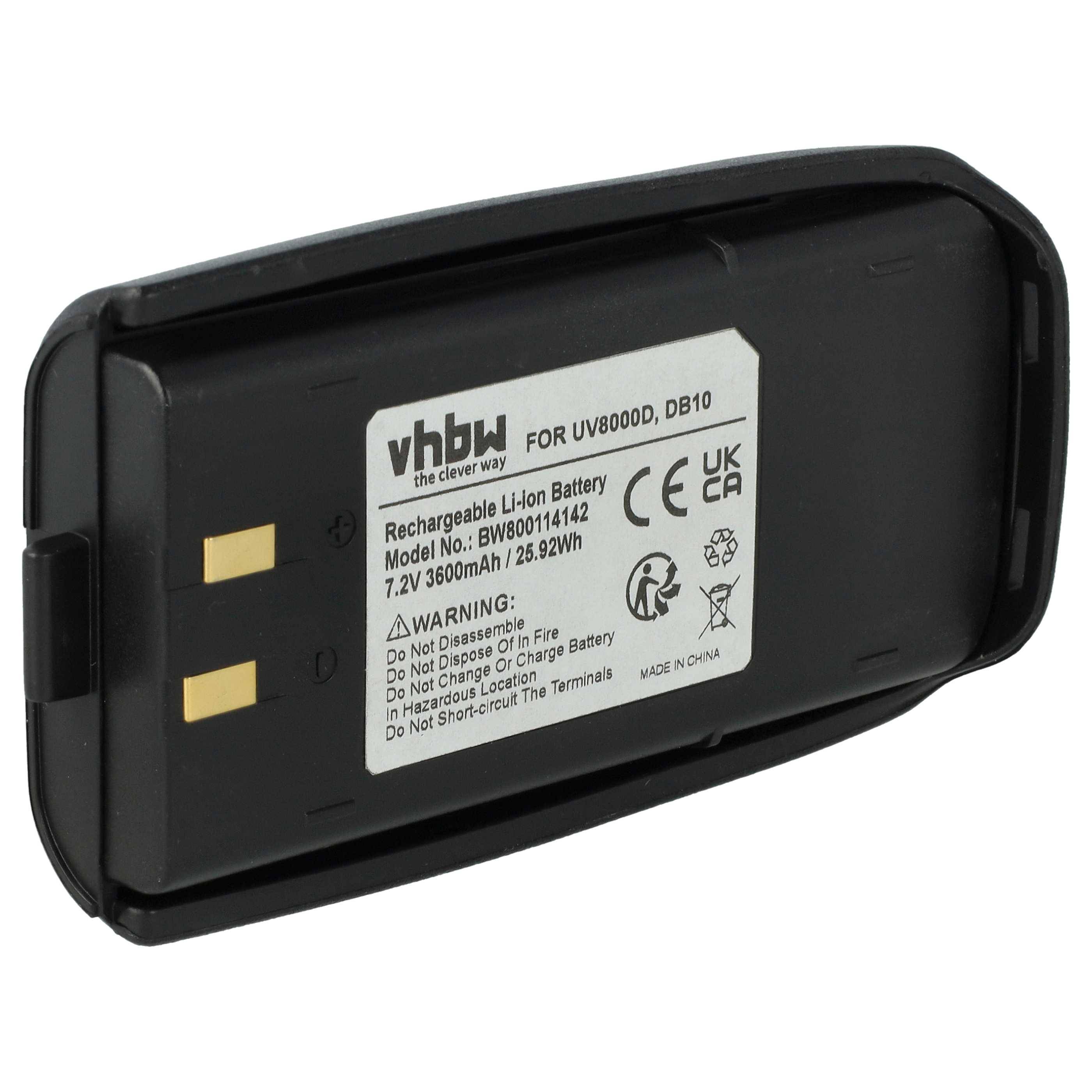vhbw Akku Ersatz für UV8000D, DB10 für Funkgerät, Walkie Talkie (3600 mAh, 7,2 V, Li-Ion)