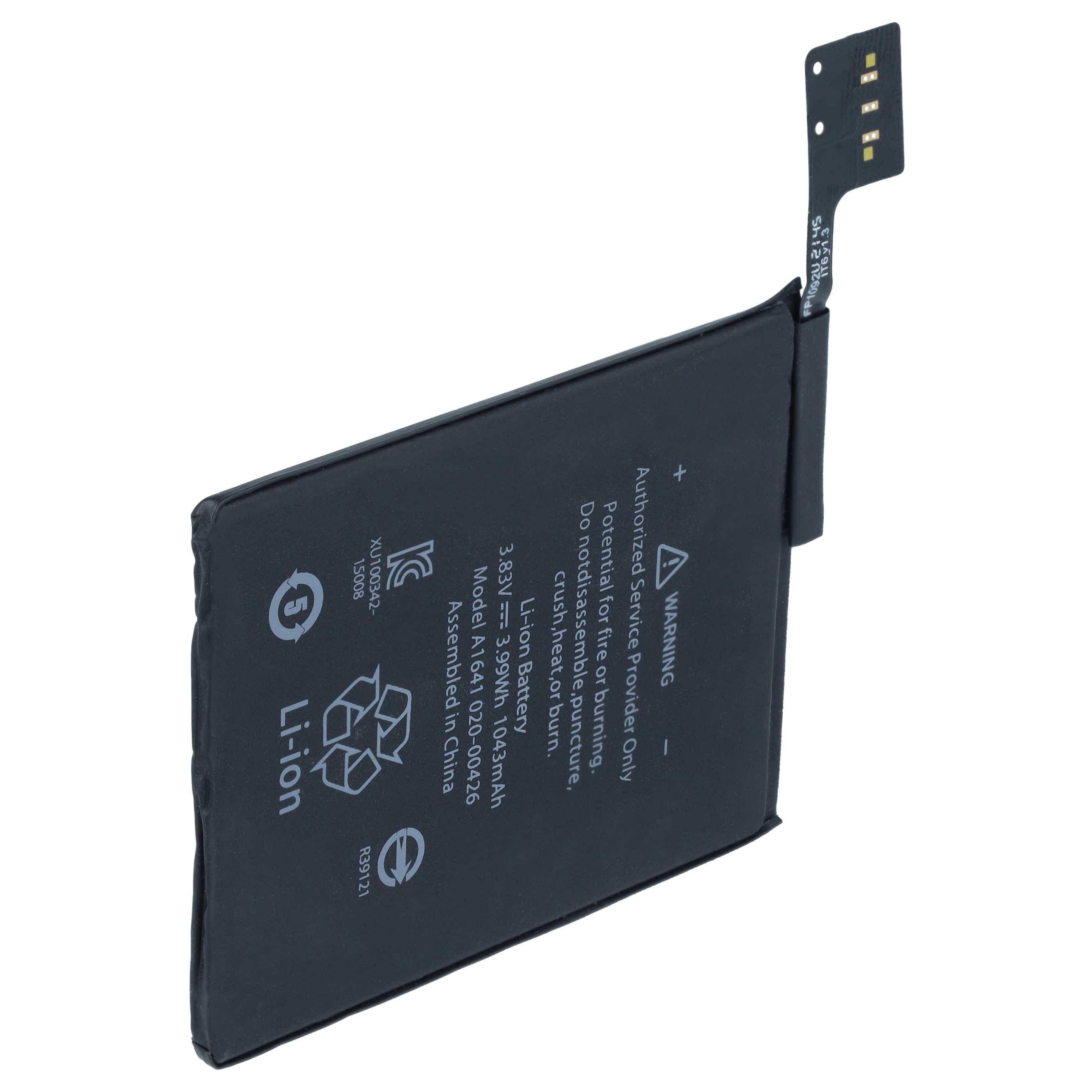 Eine schlanke schwarze Lithium-Ionen-Handyakku mit aufgedruckten Warnhinweisen und einer Anschlusslaschen, die sich von oben erstreckt.