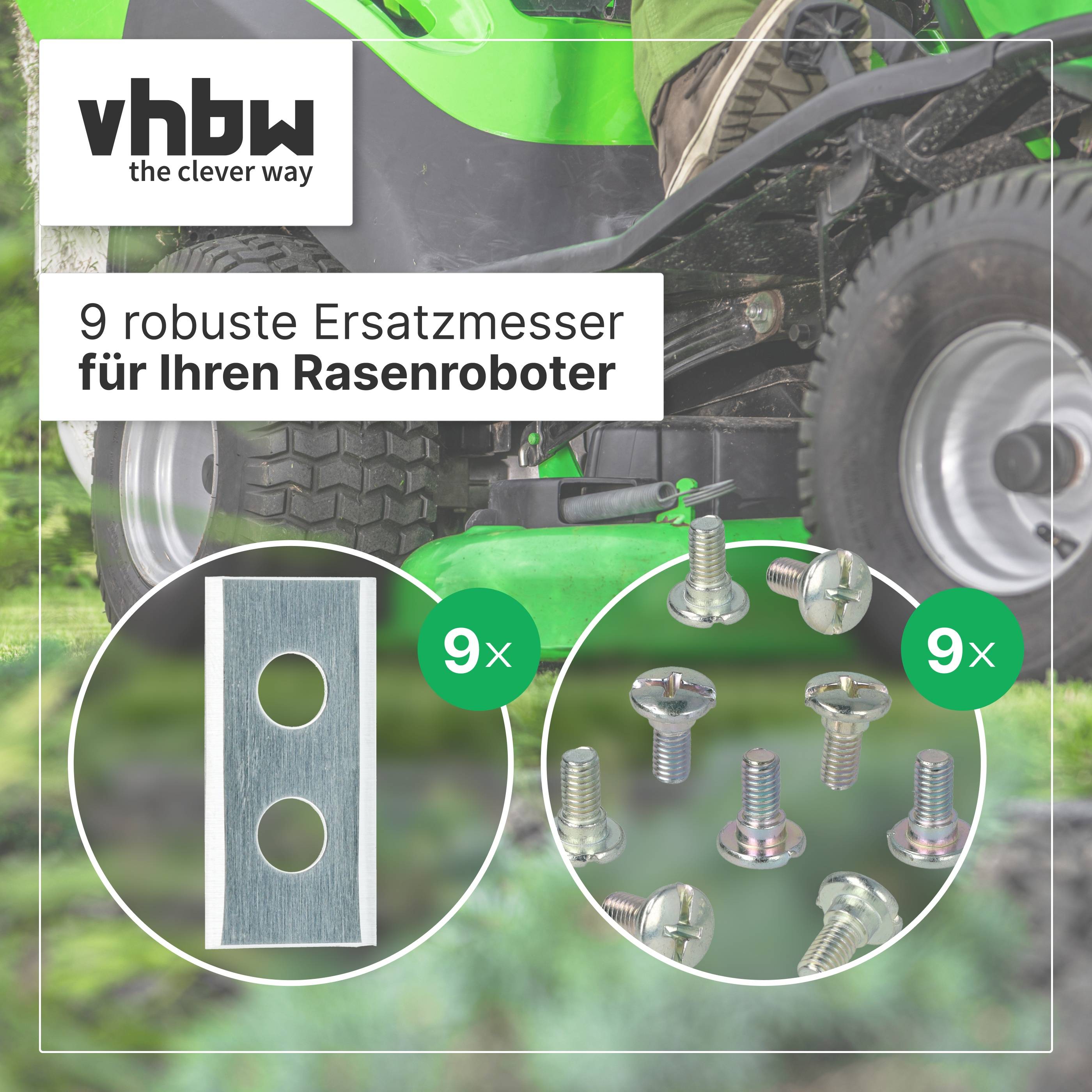 vhbw 9x Ersatz-Messer kompatibel mit Worx Landroid M M1000, M M500, M M700 Rasenmäher - Ersatzklinge Silber, Stahl