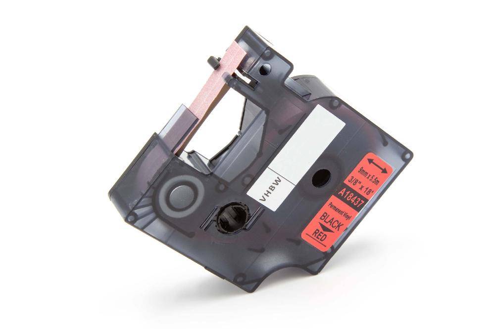 vhbw Schriftband-Kassette Ersatz für Dymo 18437 für Etiketten-Drucker 5,5m x 9mm Schwarz auf Rot, Vinyl