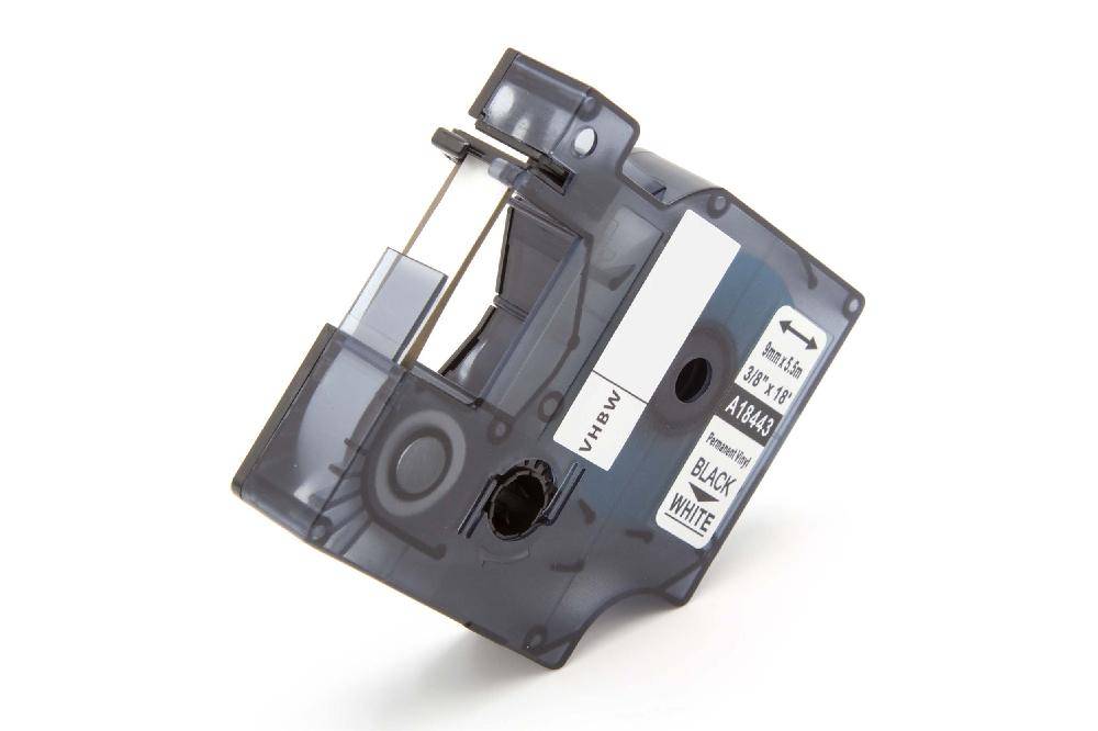 vhbw Schriftband-Kassette kompatibel mit Tyco T107M Etiketten-Drucker 5,5m x 9mm Schwarz auf Weiß, Vinyl