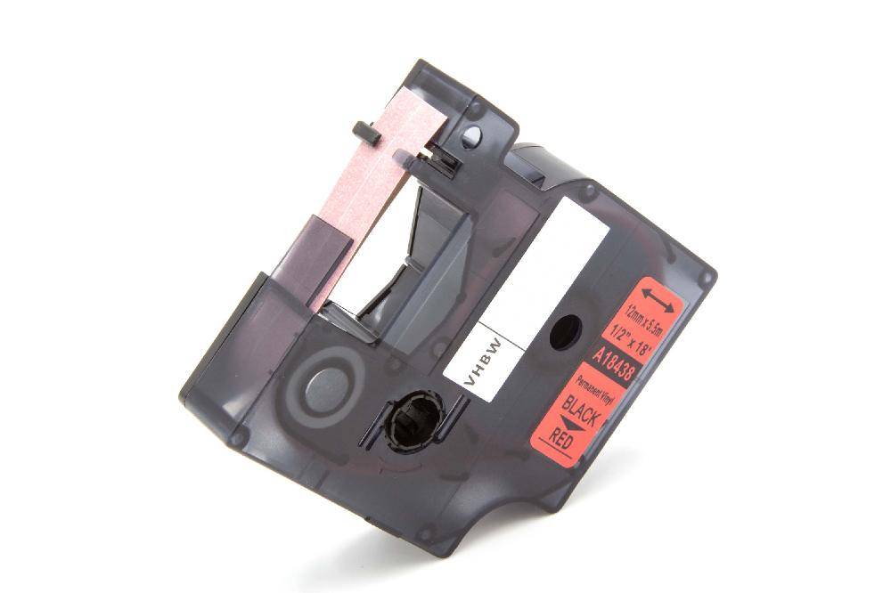 vhbw Schriftband-Kassette kompatibel mit 3M PL300 | PL100, PL200 Etiketten-Drucker 5,5m x 12mm Schwarz auf Rot, Vinyl