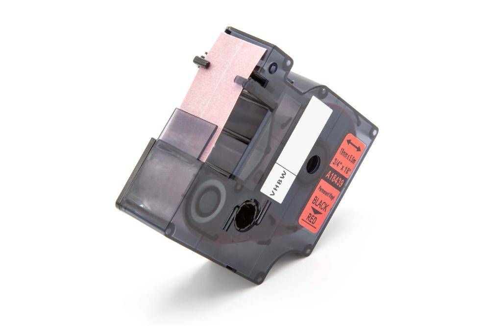 vhbw Schriftband-Kassette kompatibel mit 3M PL300 | PL100, PL200 Etiketten-Drucker 5,5m x 19mm Schwarz auf Rot, Vinyl