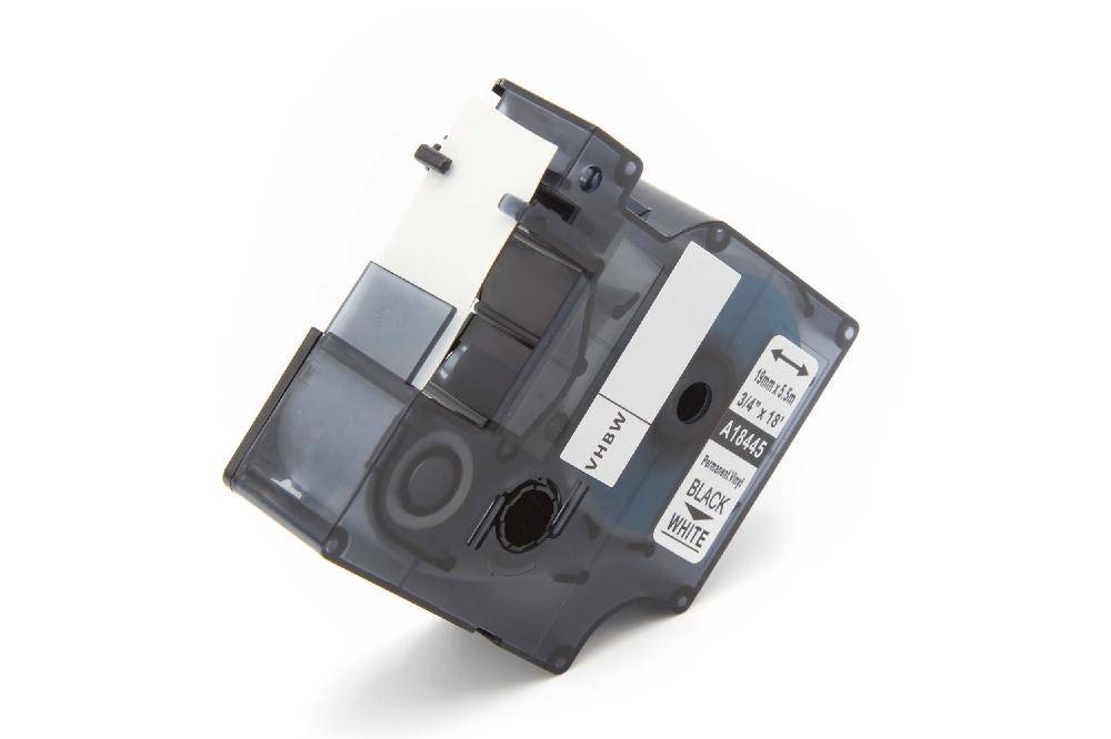 vhbw Schriftband-Kassette kompatibel mit Dymo RhinoPro 6000, 5000, 3000, ILP 219 Etiketten-Drucker 5,5m x 19mm Schwarz auf Weiß, Vinyl