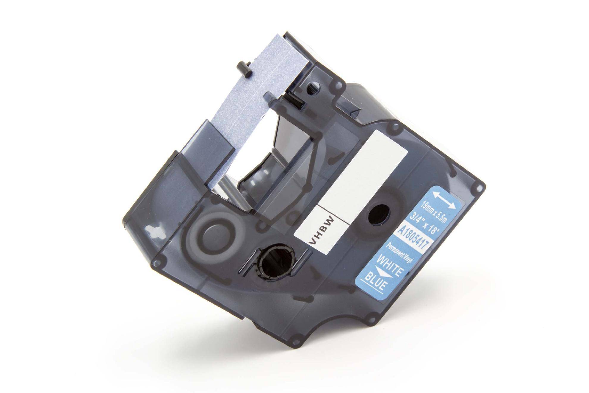 vhbw Schriftband-Kassette kompatibel mit Dymo RhinoPro 3000, 5000, 6000, ILP 219 Etiketten-Drucker 19mm Weiß auf Blau, Vinyl