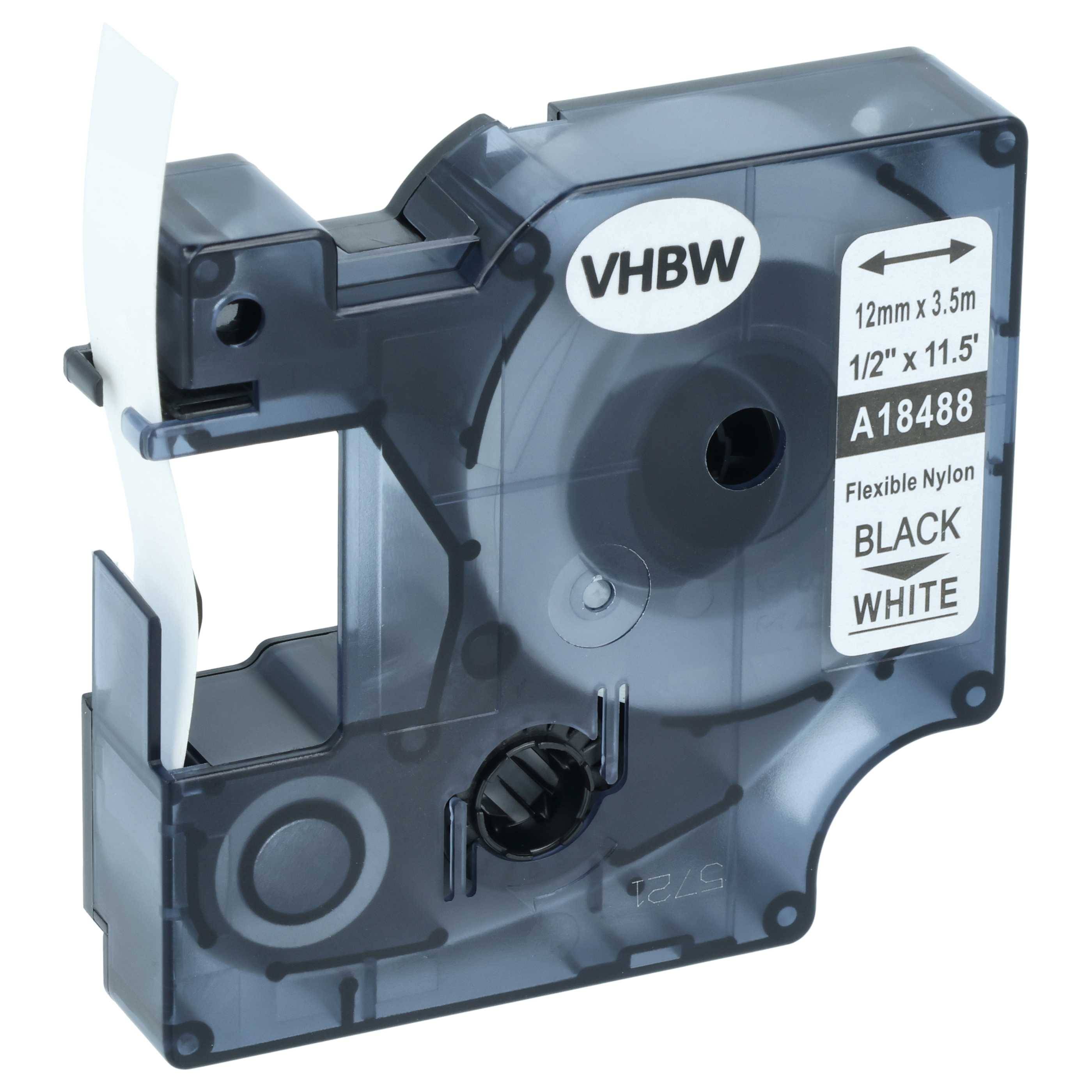 vhbw Schriftband-Kassette kompatibel mit Dymo Rhino 6000 | 5000, 5200, 4200, 3000, 1000 Etiketten-Drucker 3,5m x 12mm Schwarz auf Weiß, Nylon