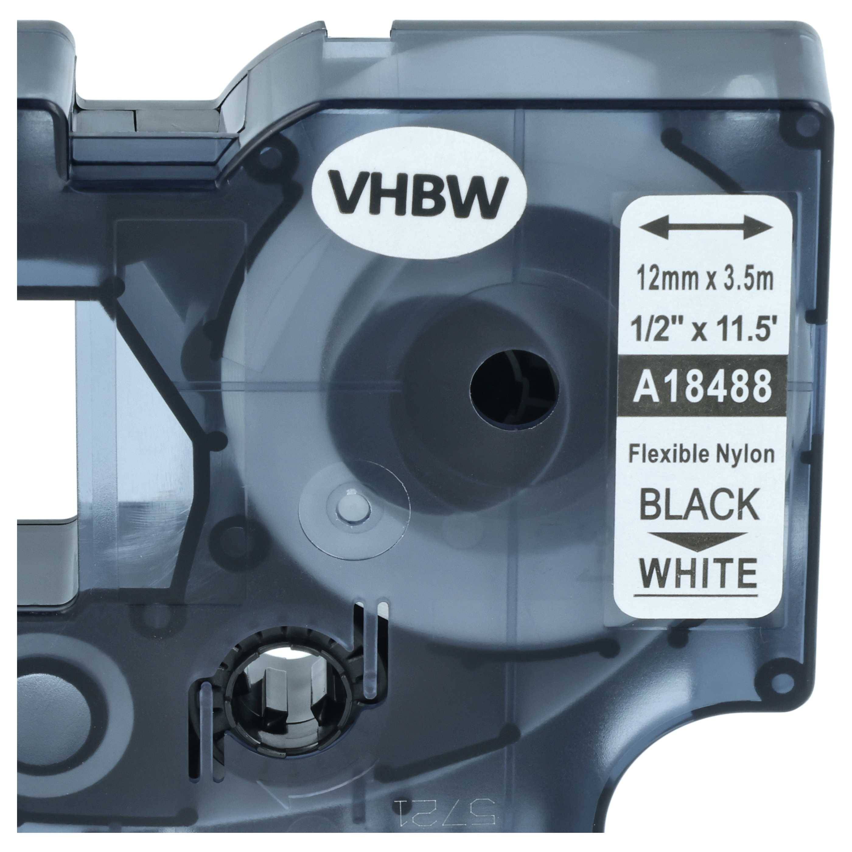 vhbw Schriftband-Kassette kompatibel mit Dymo Rhino 6000 | 5000, 5200, 4200, 3000, 1000 Etiketten-Drucker 3,5m x 12mm Schwarz auf Weiß, Nylon