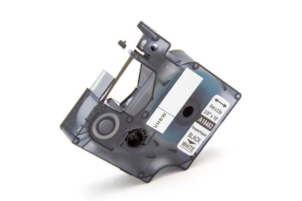 vhbw Schriftband-Kassette kompatibel mit Dymo Rhino 6000, 5000, 5200, 4200, 3000, 1000 Etiketten-Drucker 5,5m x 9mm Schwarz auf Weiß, Polyester