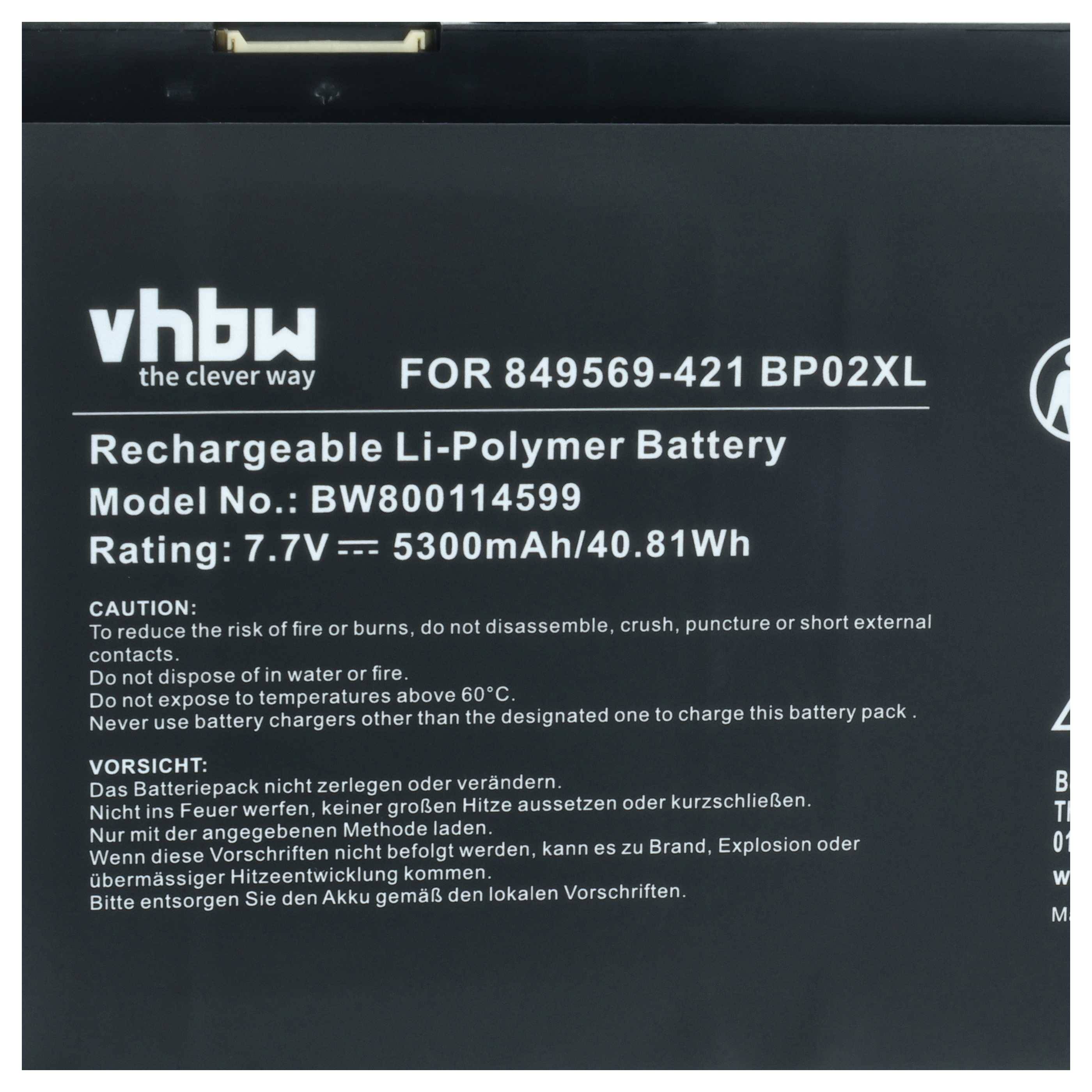 vhbw Akku kompatibel mit HP Pavilion 15-AU628TX, 15-AU640TX, 15-AU619TX, 15-AU626TX Notebook (5300 mAh, 7,7 V, Li-Polymer)