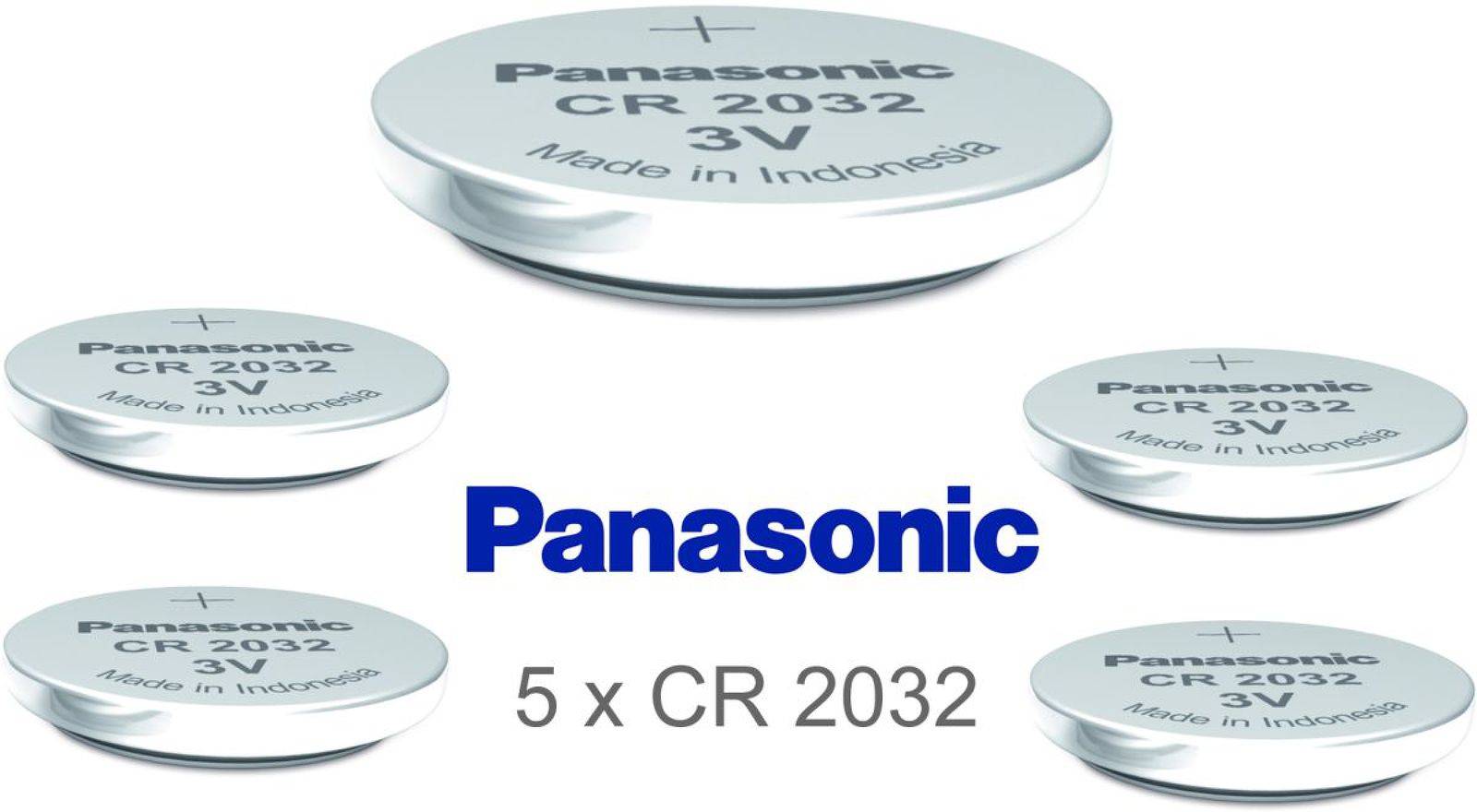 5x Panasonic CR2032 DL2032 ECR2032 Lithium Knopfzellen – Lose Batterien für Uhren, Autoschlüssel, 3V, Lithium