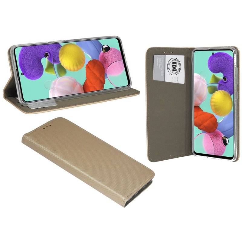 Buch Tasche Smart für SAMSUNG GALAXY A51 A515F Handy Hülle Etui Brieftasche Schutzhülle mit Standfunktion, Kartenfach Gold