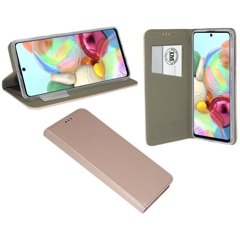 Buch Tasche Smart für Samsung Galaxy A71 A715F Handy Hülle Etui Brieftasche Schutzhülle mit Standfunktion, Kartenfach Rose