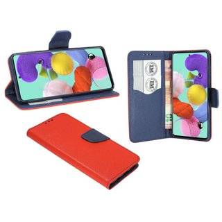 Buch Tasche "Fancy" für SAMSUNG GALAXY A51 (A515F) Handy Hülle Etui Brieftasche Schutzhülle mit Standfunktion, Kartenfach Rot-Blau