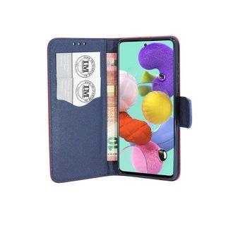 Buch Tasche "Fancy" für SAMSUNG GALAXY A51 (A515F) Handy Hülle Etui Brieftasche Schutzhülle mit Standfunktion, Kartenfach Rot-Blau