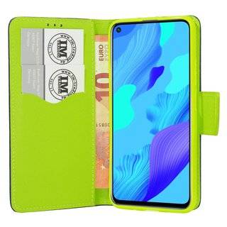 Buch Tasche "Fancy" für Huawei Nova 5T Handy Hülle Etui Brieftasche Schutzhülle mit Standfunktion, Kartenfach Blau-Grün