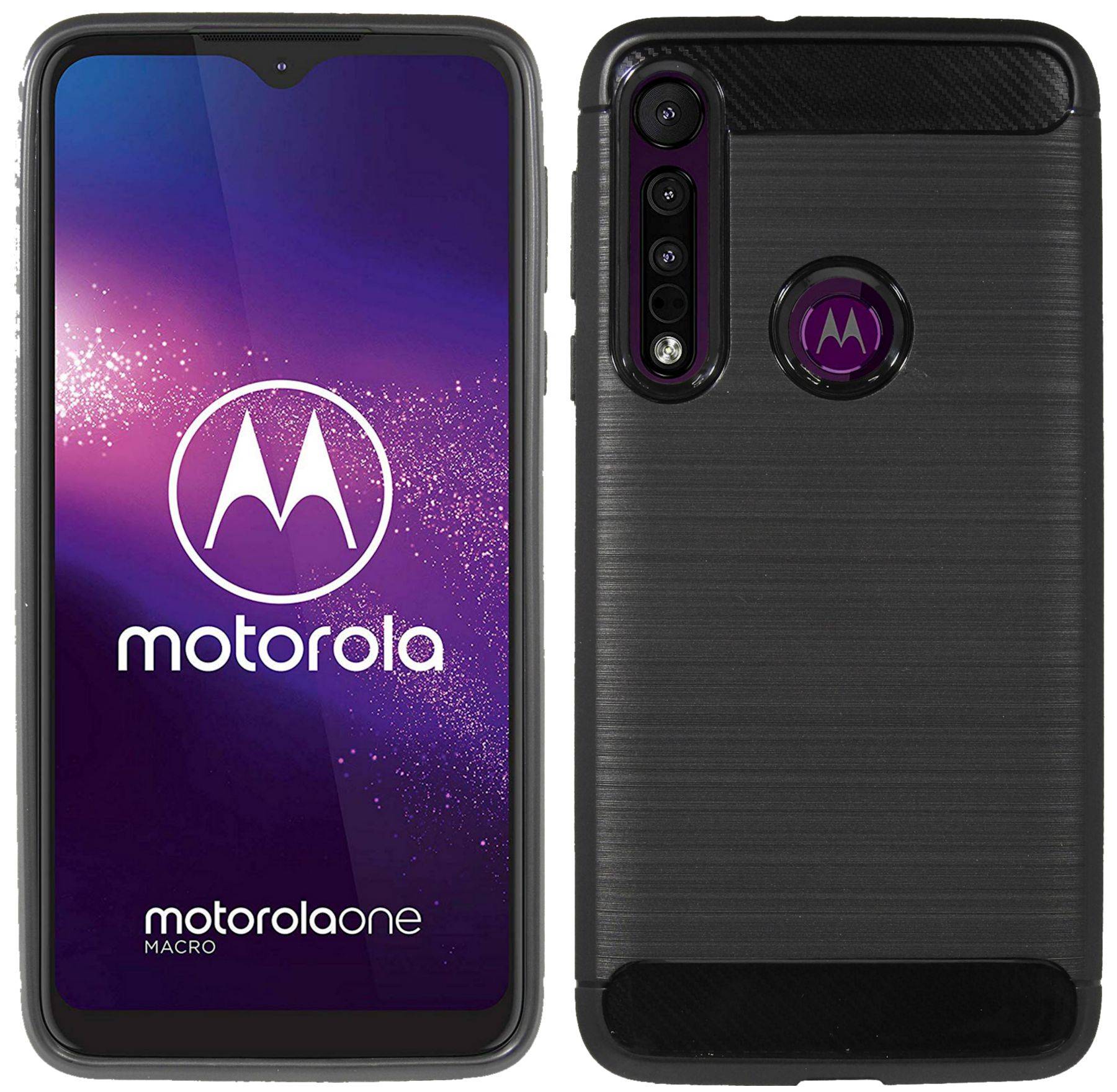 cofi1453® Silikon Hülle Carbon kompatibel mit MOTOROLA ONE MACRO TPU Case Soft Handyhülle Cover Schutzhülle Schwarz